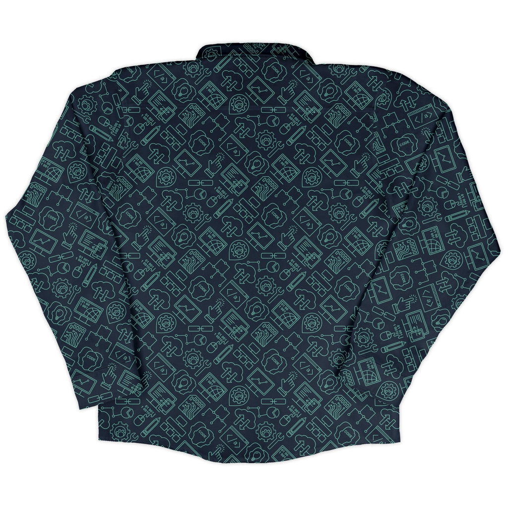 Computer Internet Technology Long Sleeve Button Up Shirt Geek Nerd adult sizing computer print FLOW DESC WRITING