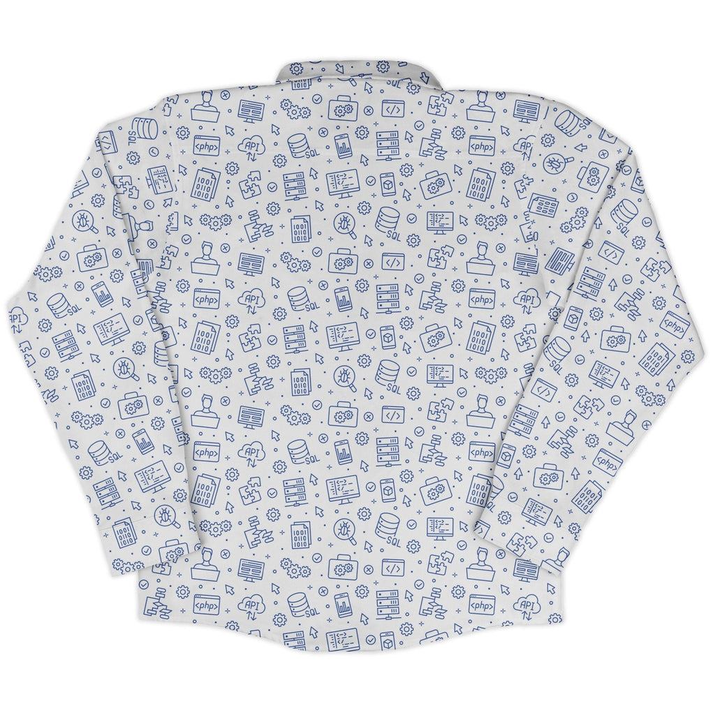 Computer Software Engineer White Long Sleeve Button Up Shirt Geek Nerd adult sizing computer print FLOW DESC WRITING