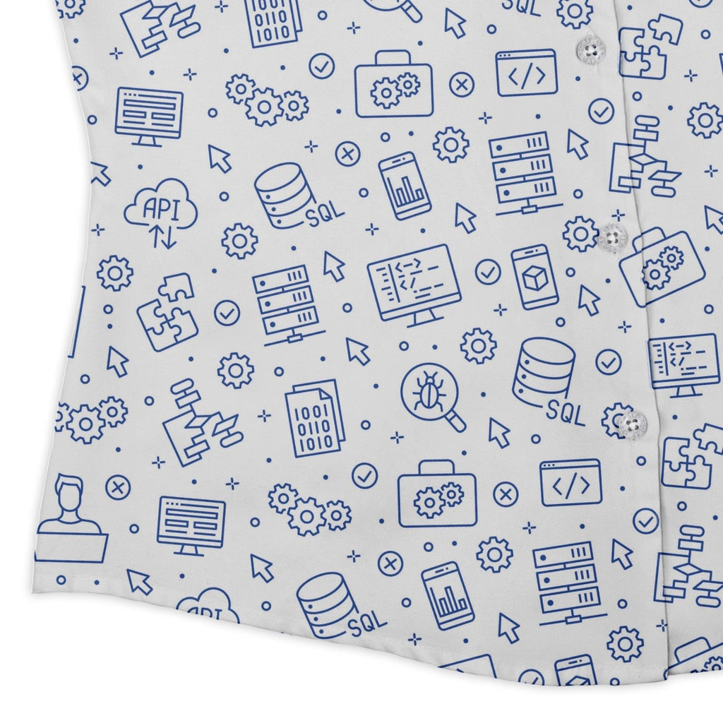 Computer Software Engineer White Curvy Button Up Shirt Geek Nerd computer print Simple Patterns women