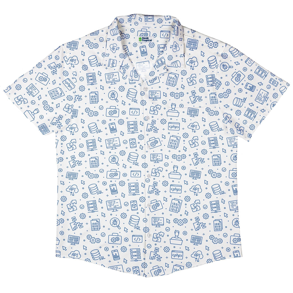 Computer Software Engineer White Button Up Shirt - adult sizing - computer print - Simple Patterns