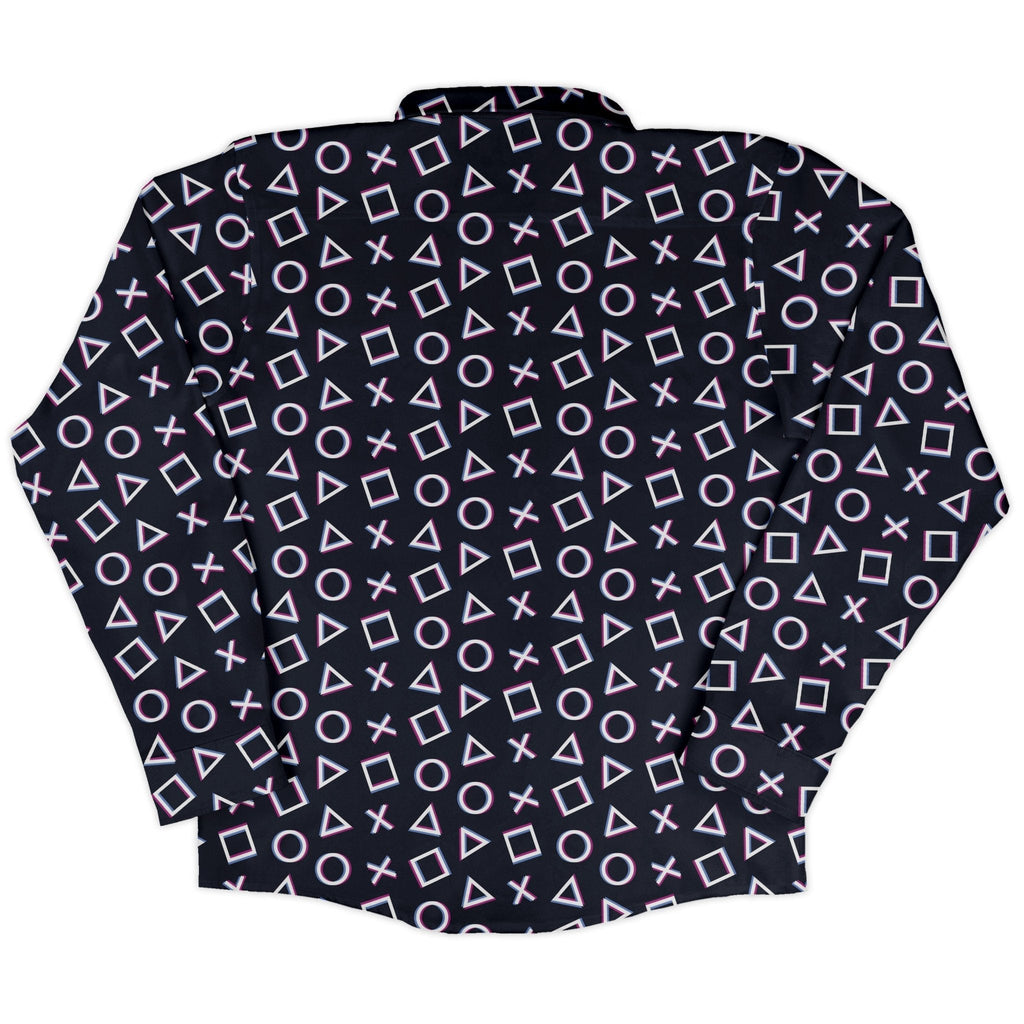 Controller Gamepad Buttons Gray Video Game Long Sleeve Button Up Shirt Geek Nerd adult sizing FLOW DESC WRITING Simple Patterns