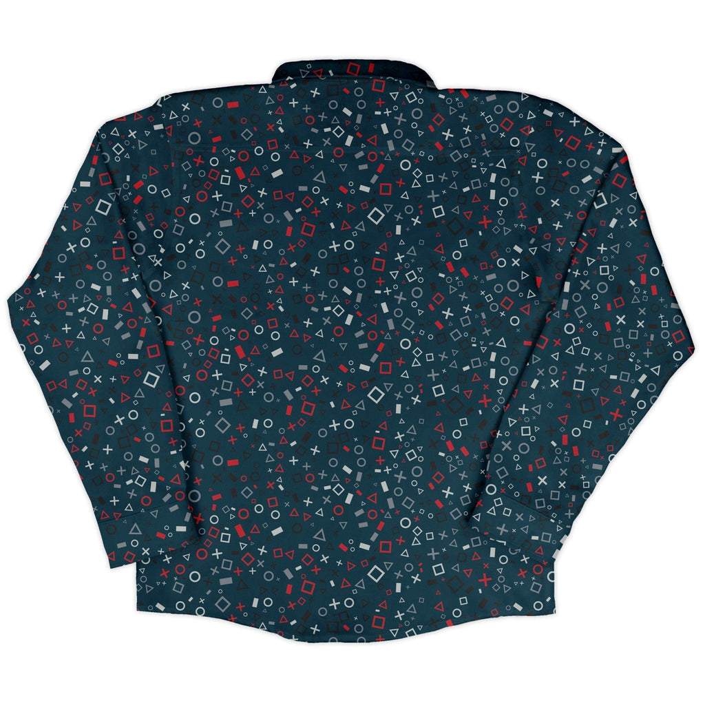 Controller Gamepad Icons Teal Video Game Long Sleeve Button Up Shirt Geek Nerd adult sizing FLOW DESC WRITING Simple Patterns