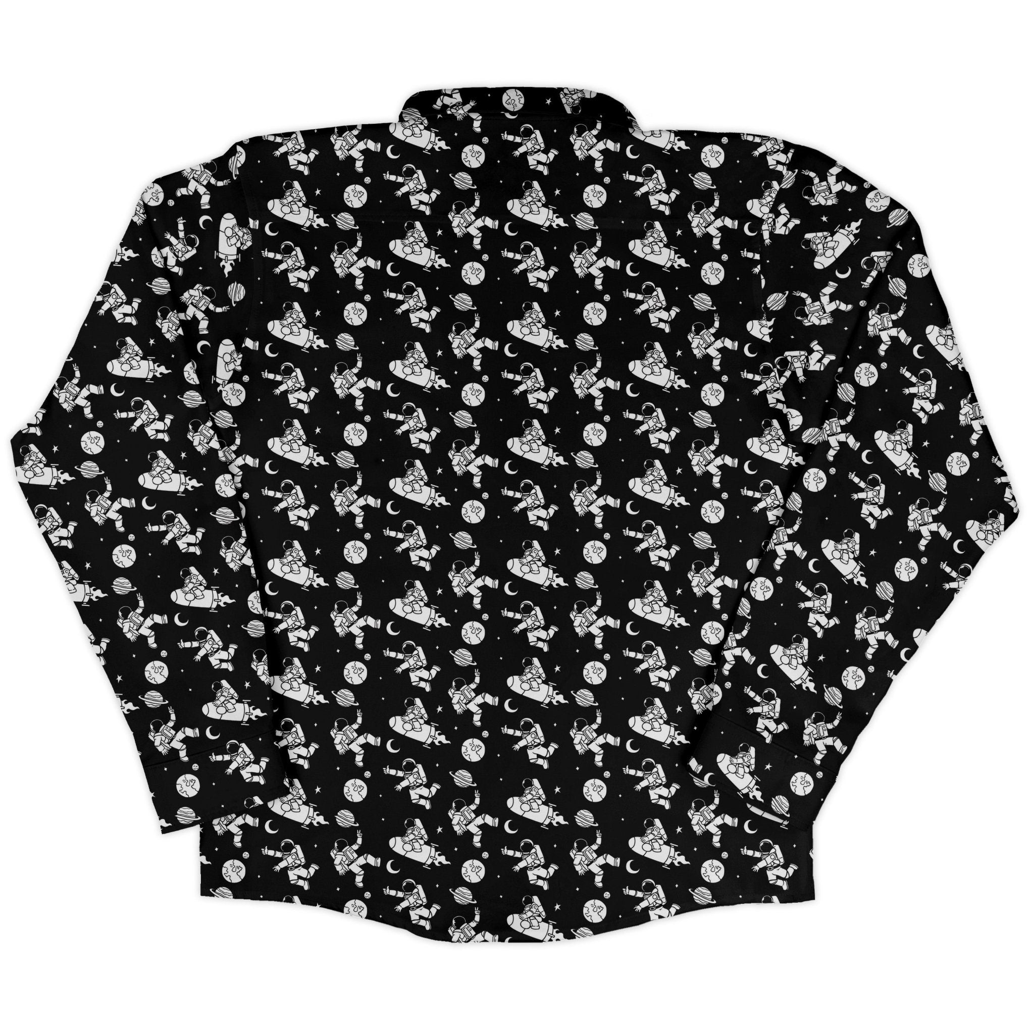 Cosmic Explorers Space Long Sleeve Button Up Shirt Geek Nerd adult sizing Design by Tobe Fonseca FLOW DESC WRITING