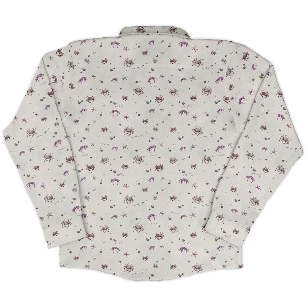 Crab Spread Long Sleeve Button Up Shirt Geek Nerd adult sizing Design by Vlad Mel FLOW DESC WRITING