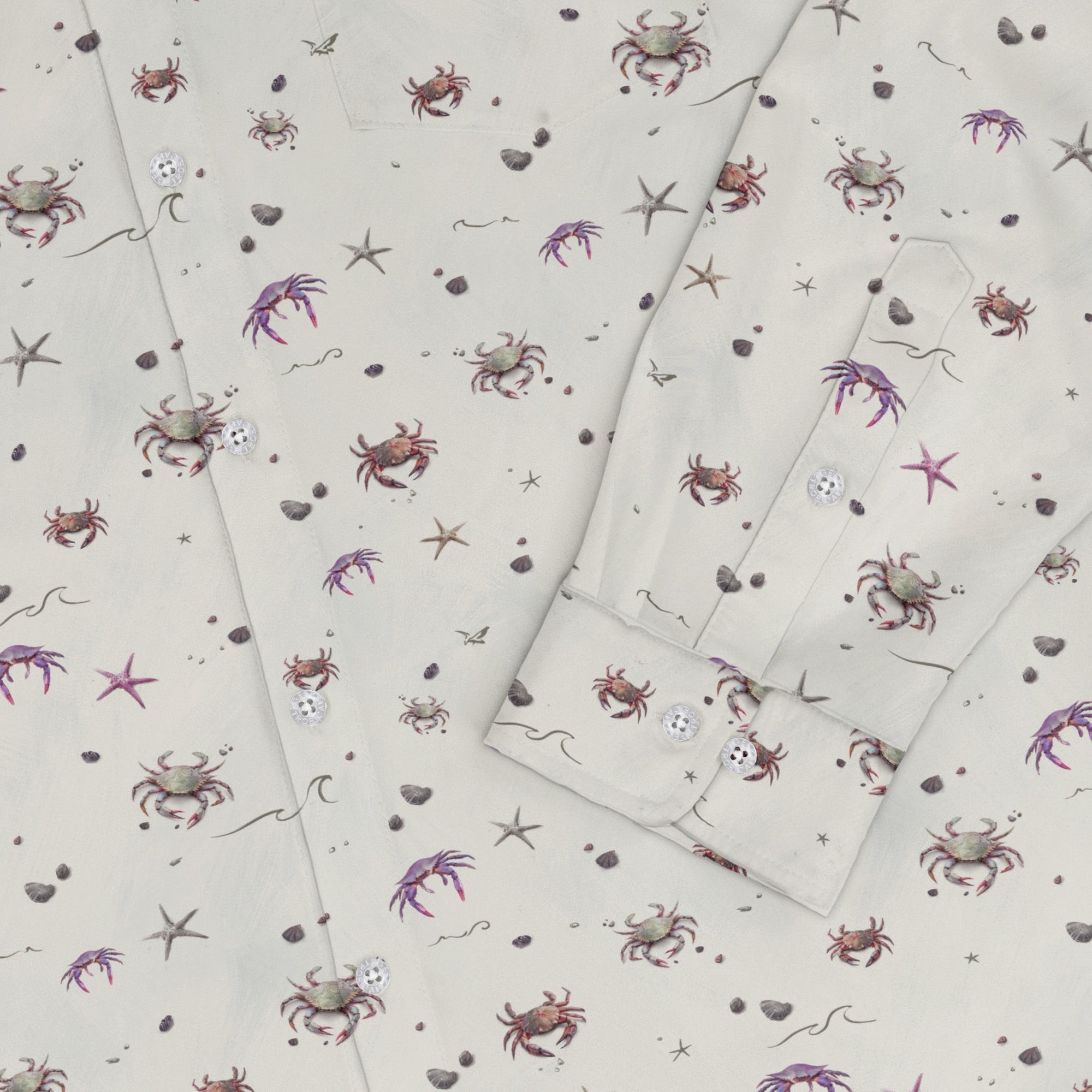 Crab Spread Long Sleeve Button Up Shirt Geek Nerd adult sizing Design by Vlad Mel FLOW DESC WRITING
