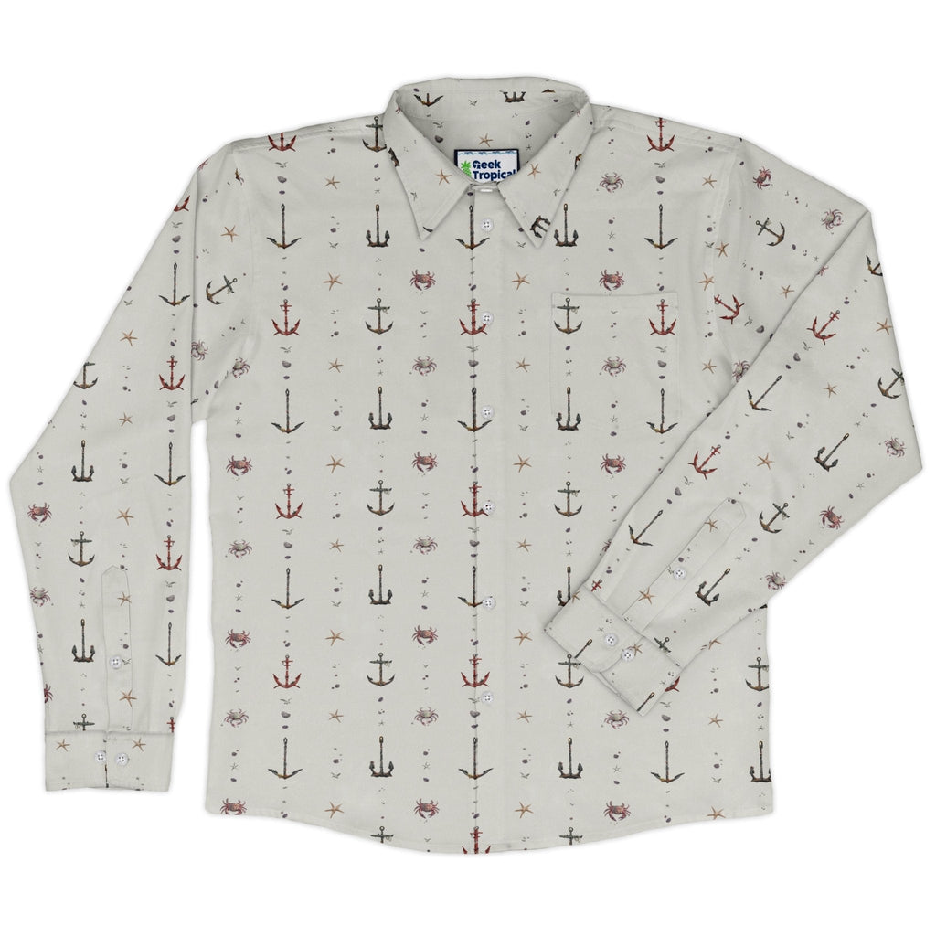 Crabby Anchors Long Sleeve Button Up Shirt Geek Nerd adult sizing Design by Vlad Mel FLOW DESC WRITING