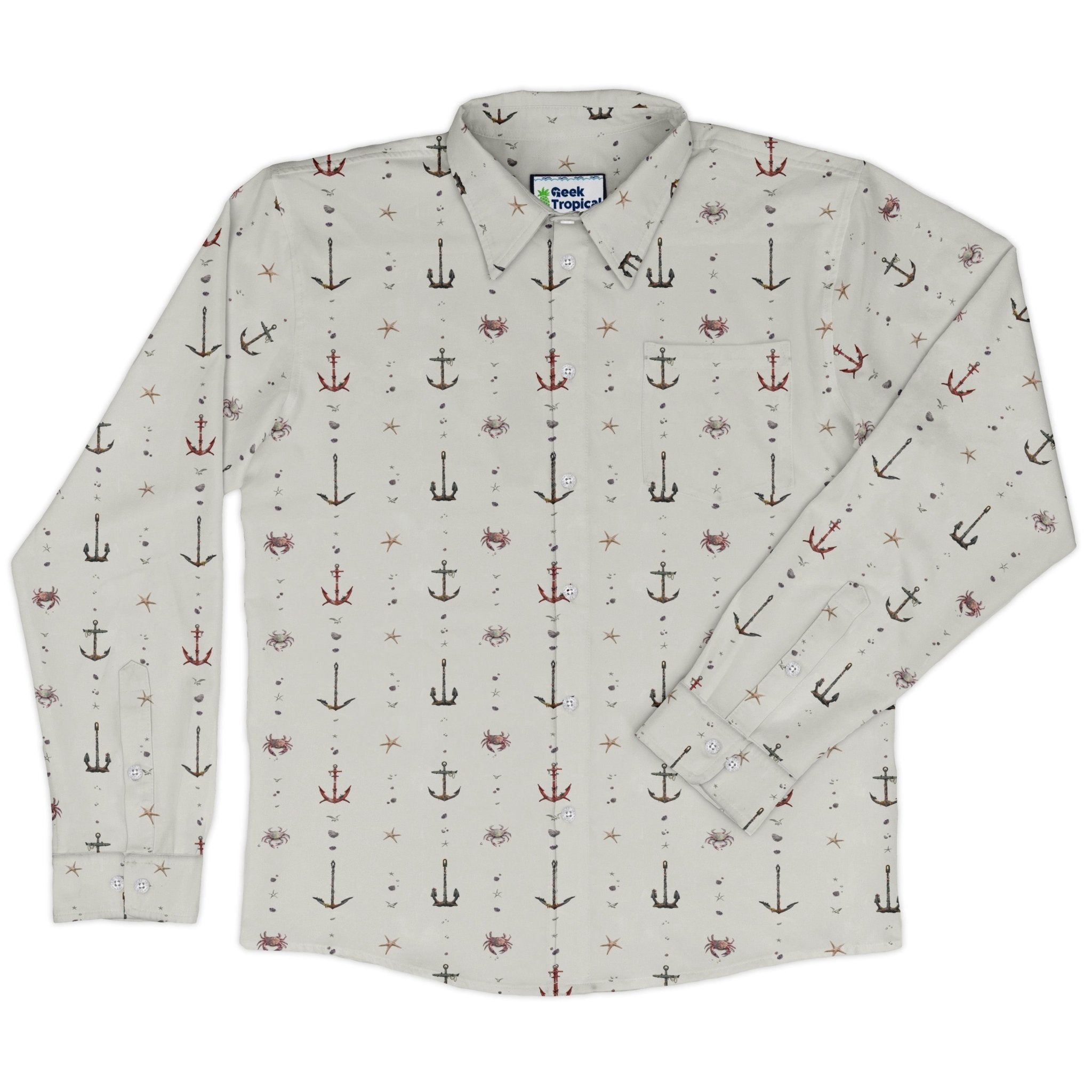 Crabby Anchors Long Sleeve Button Up Shirt Geek Nerd adult sizing Design by Vlad Mel FLOW DESC WRITING