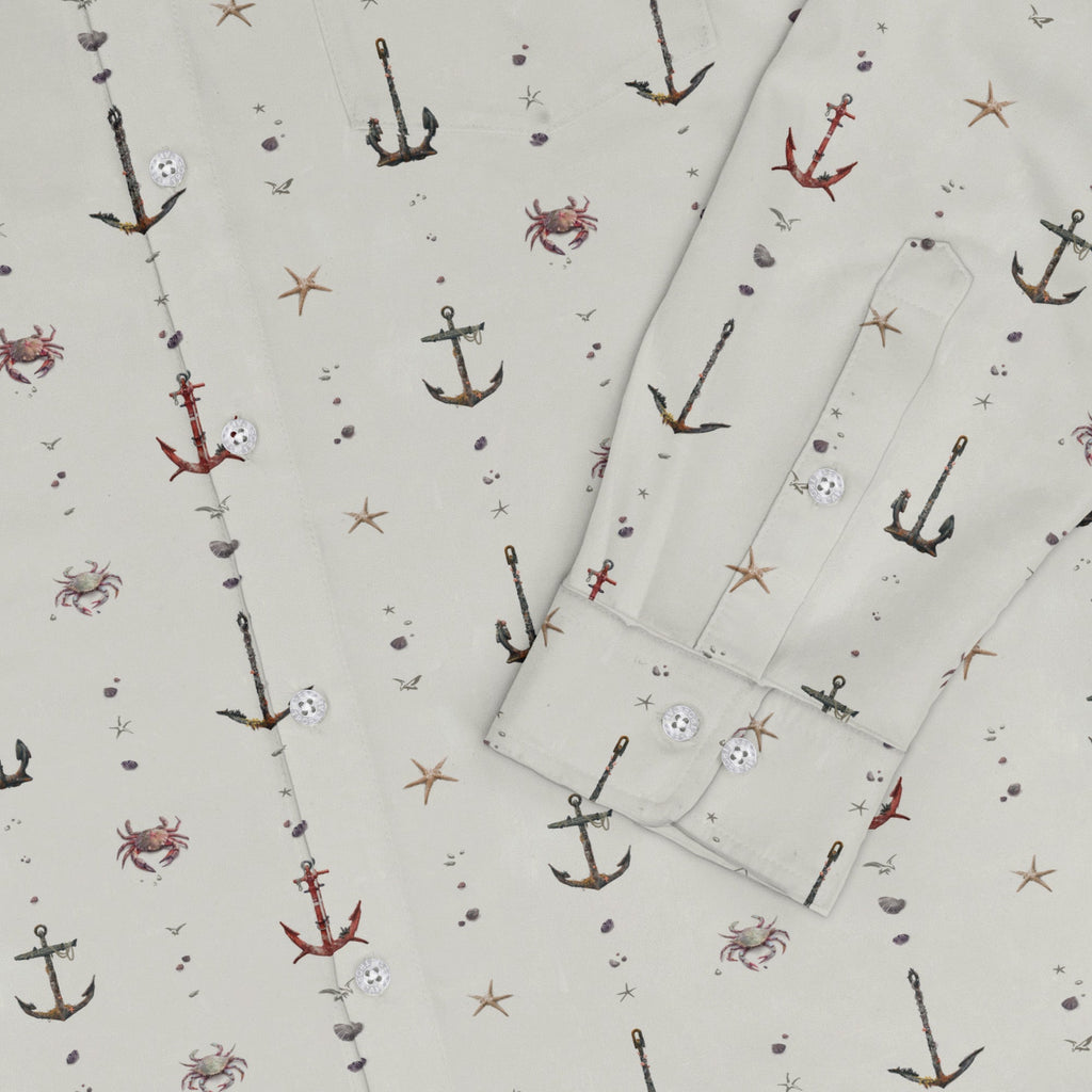 Crabby Anchors Long Sleeve Button Up Shirt Geek Nerd adult sizing Design by Vlad Mel FLOW DESC WRITING