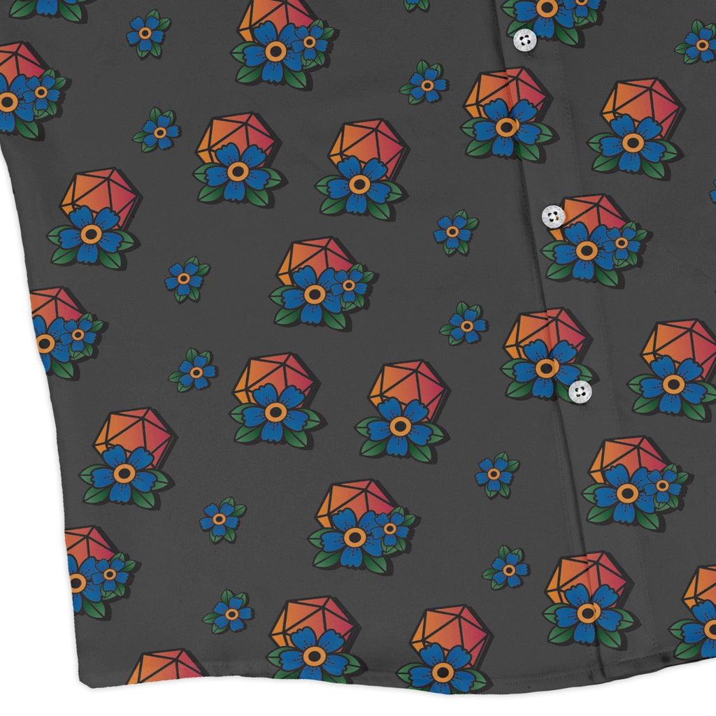 D20 Floral Hawaiian Gray Long Sleeve Button Up Shirt Geek Nerd adult sizing Design by Heather Davenport dnd & rpg print