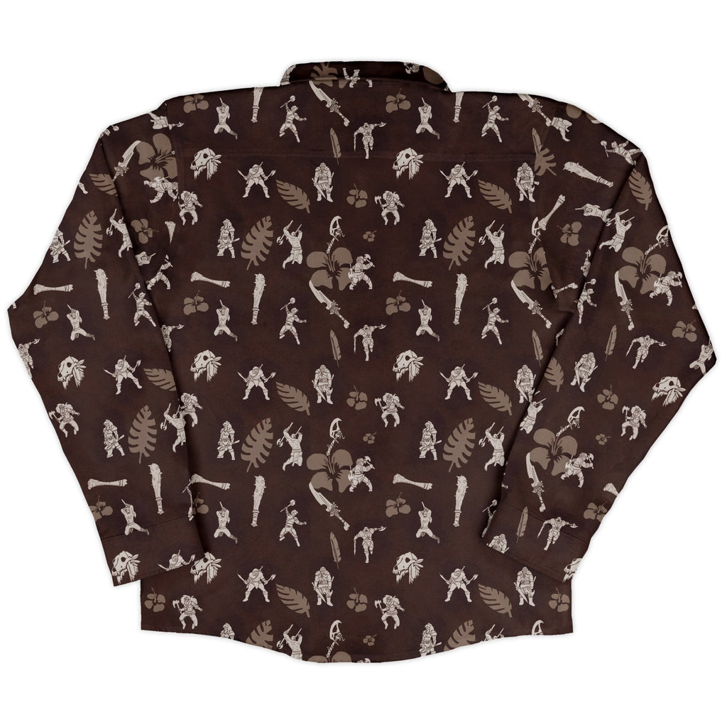DND Barbarian Class Hawaiian Long Sleeve Button Up Shirt Geek Nerd adult sizing Designs by Nathan dnd & rpg print