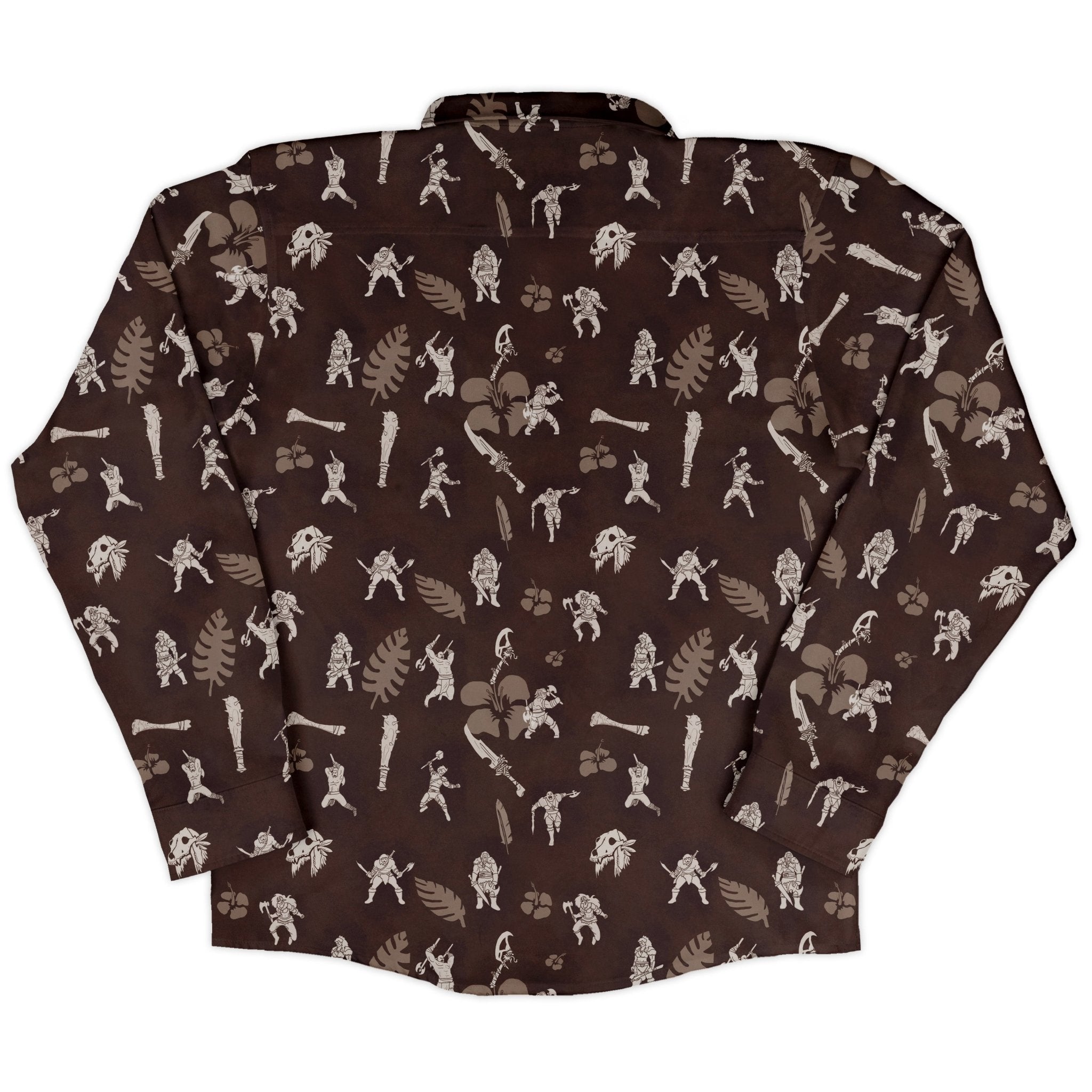 DND Barbarian Class Hawaiian Long Sleeve Button Up Shirt Geek Nerd adult sizing Designs by Nathan dnd & rpg print