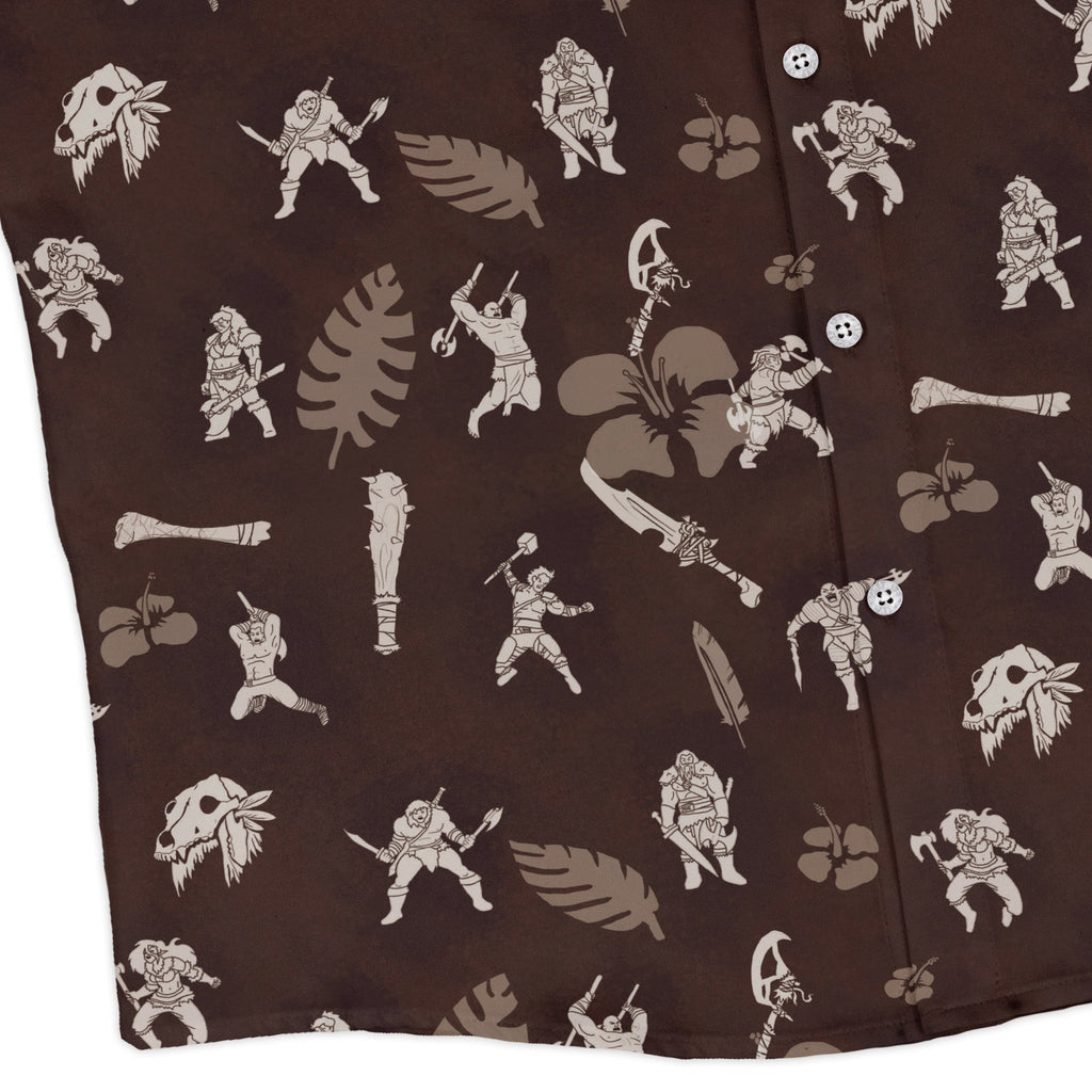 DND Barbarian Class Hawaiian Long Sleeve Button Up Shirt Geek Nerd adult sizing Designs by Nathan dnd & rpg print