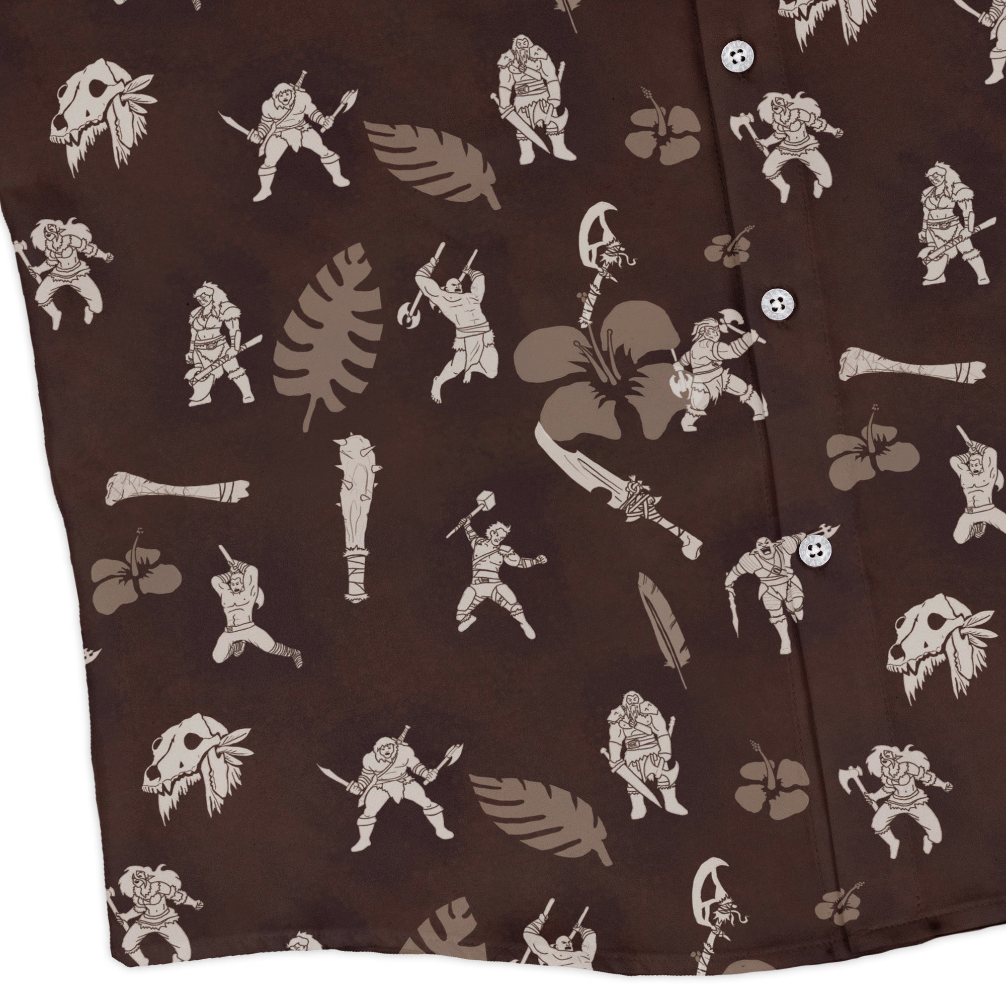 DND Barbarian Class Hawaiian Long Sleeve Button Up Shirt Geek Nerd adult sizing Designs by Nathan dnd & rpg print