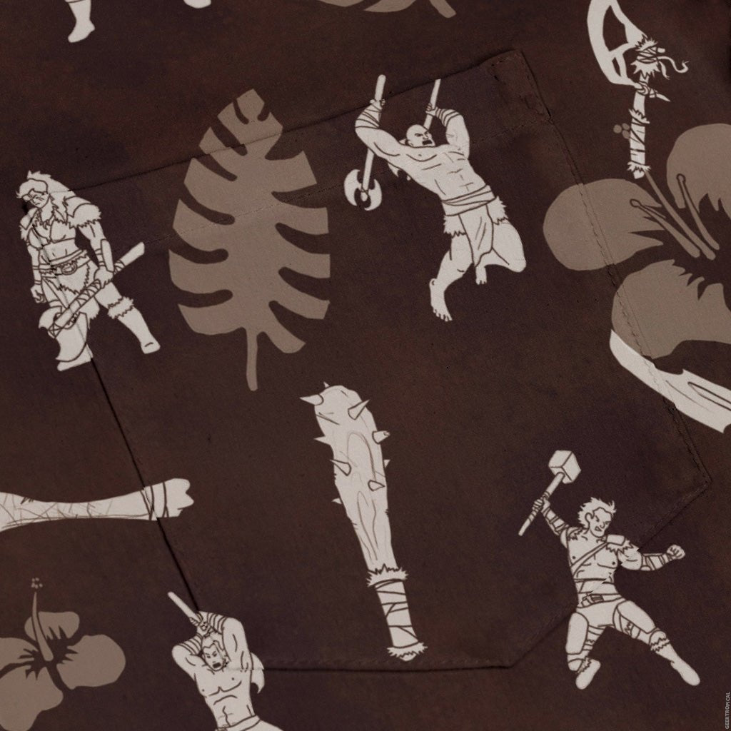 DND Barbarian Class Hawaiian Long Sleeve Button Up Shirt Geek Nerd adult sizing Designs by Nathan dnd & rpg print