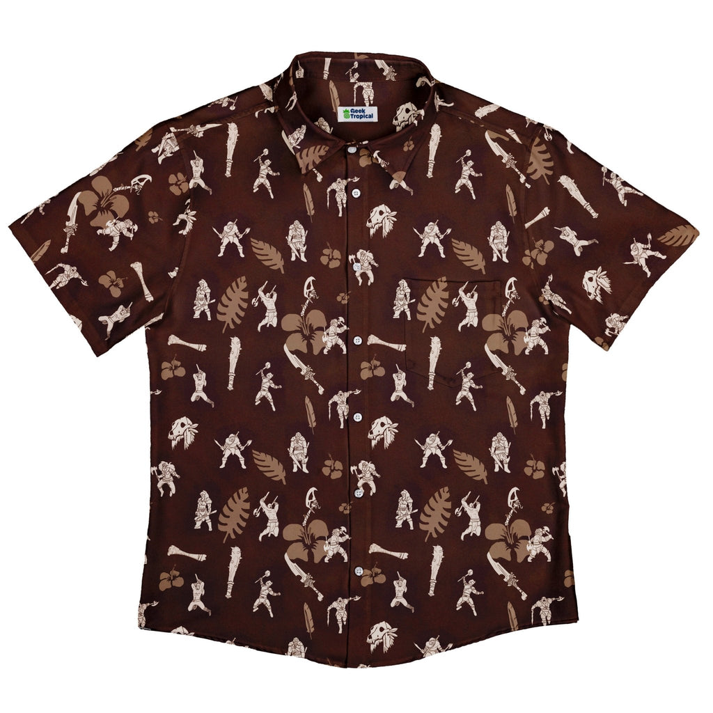 Dnd Barbarian Class Hawaiian Button Up Shirt - adult sizing - Designs by Nathan - dnd & rpg print