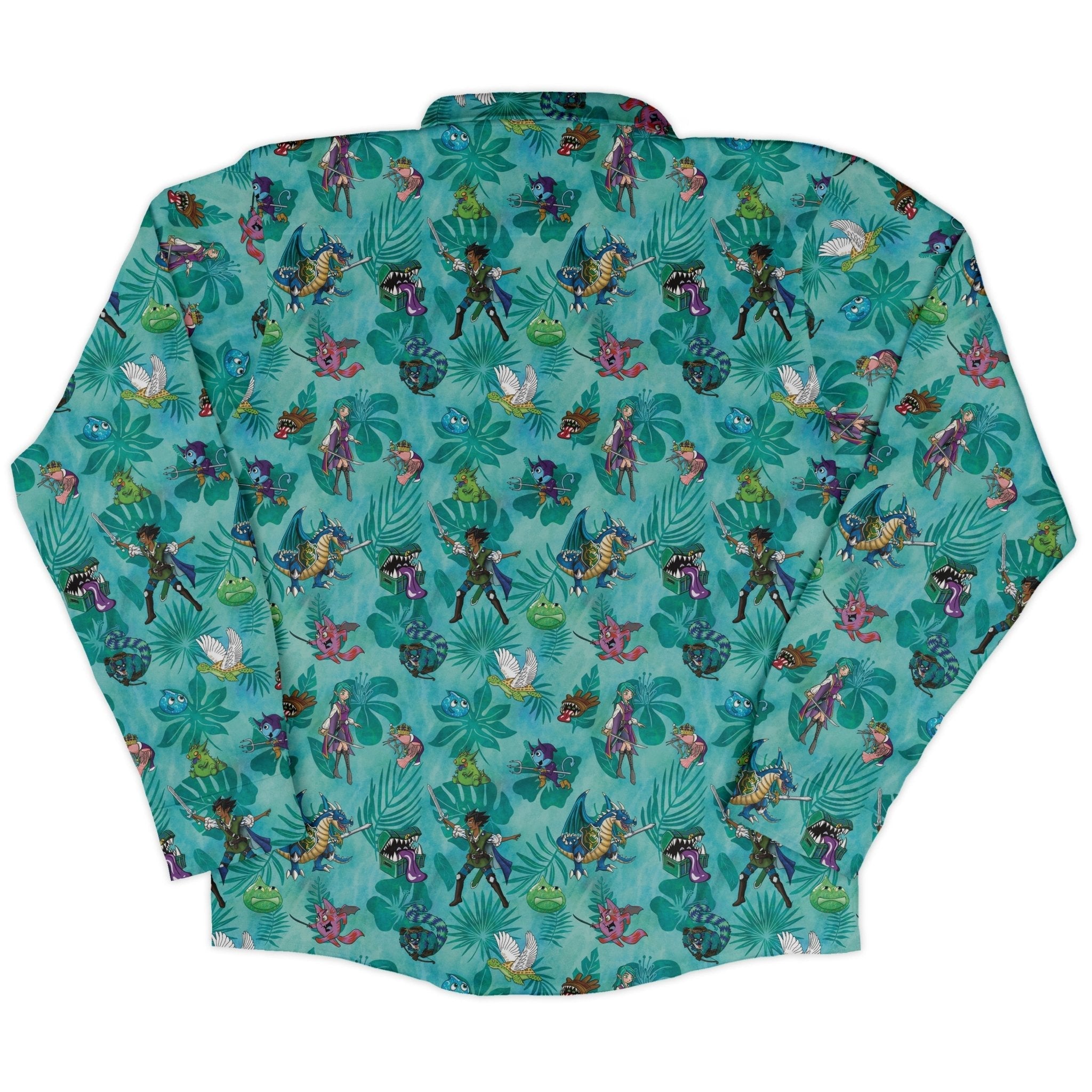 DND Cartoon Quest Long Sleeve Button Up Shirt Geek Nerd adult sizing Designs by Nathan dnd & rpg print