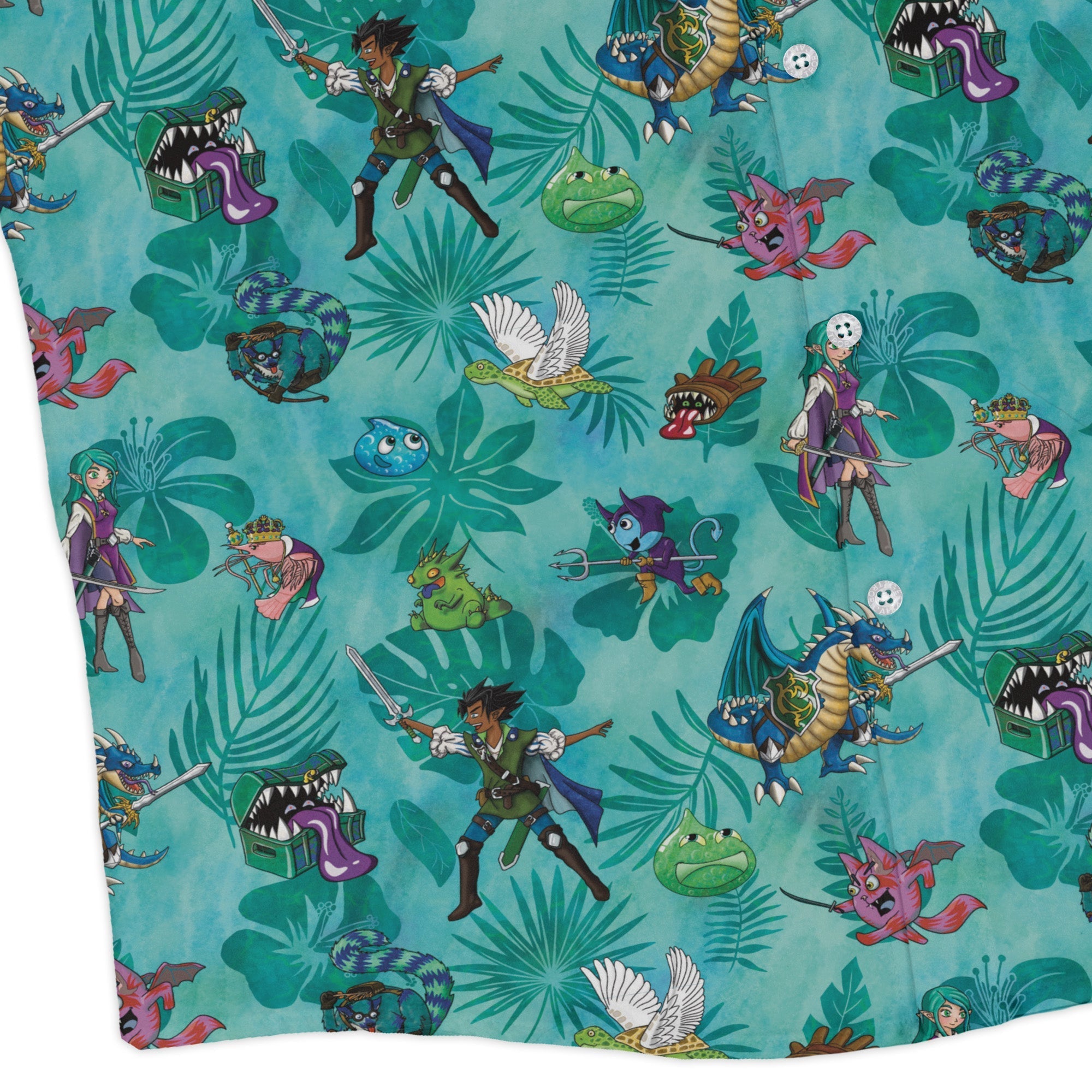 DND Cartoon Quest Long Sleeve Button Up Shirt Geek Nerd adult sizing Designs by Nathan dnd & rpg print