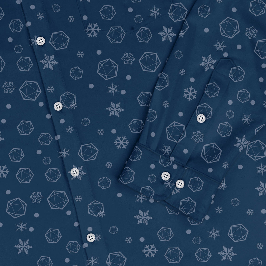 DND Dice Snowflakes Long Sleeve Button Up Shirt Geek Nerd adult sizing Christmas Print dnd & rpg print