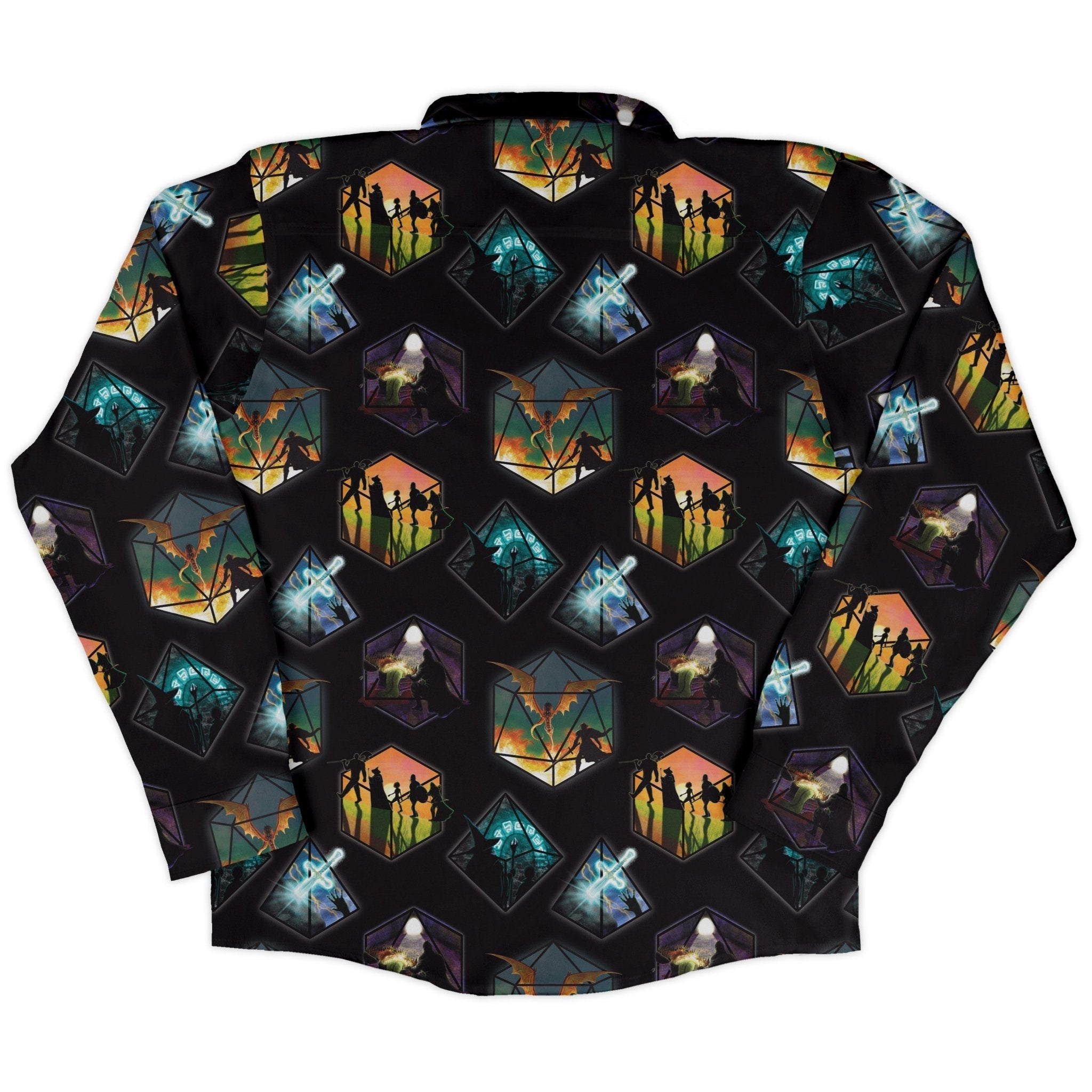 DND Party Campaign Long Sleeve Button Up Shirt Geek Nerd adult sizing Designs by Nathan dnd & rpg print