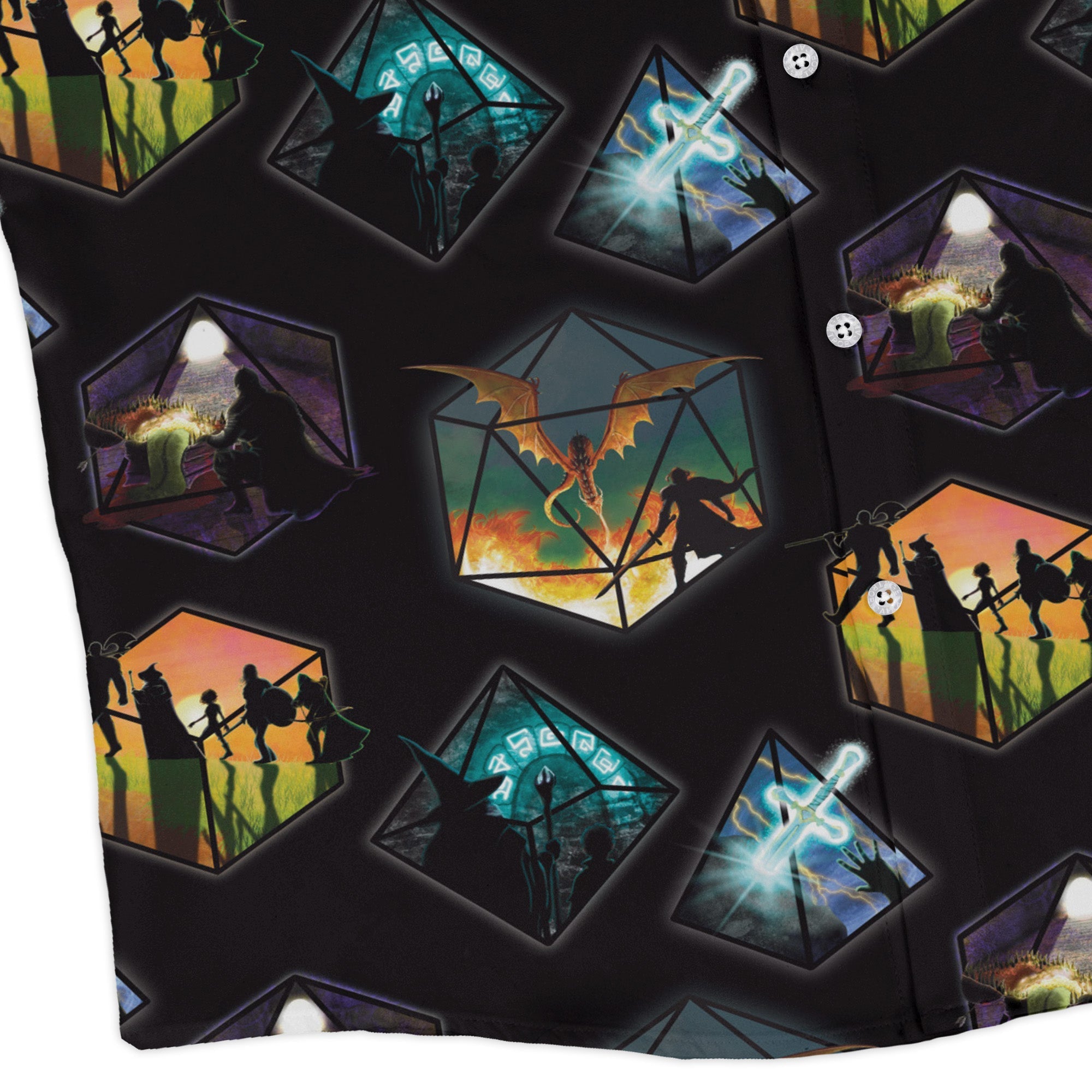 DND Party Campaign Long Sleeve Button Up Shirt Geek Nerd adult sizing Designs by Nathan dnd & rpg print