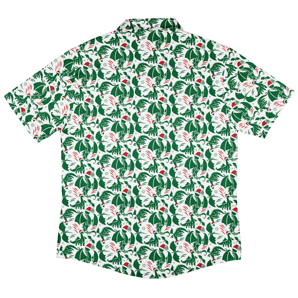 Dnd Santa Hat Dragons Button Up Shirt Geek Nerd adult sizing Christmas Print Design by Heather Davenport