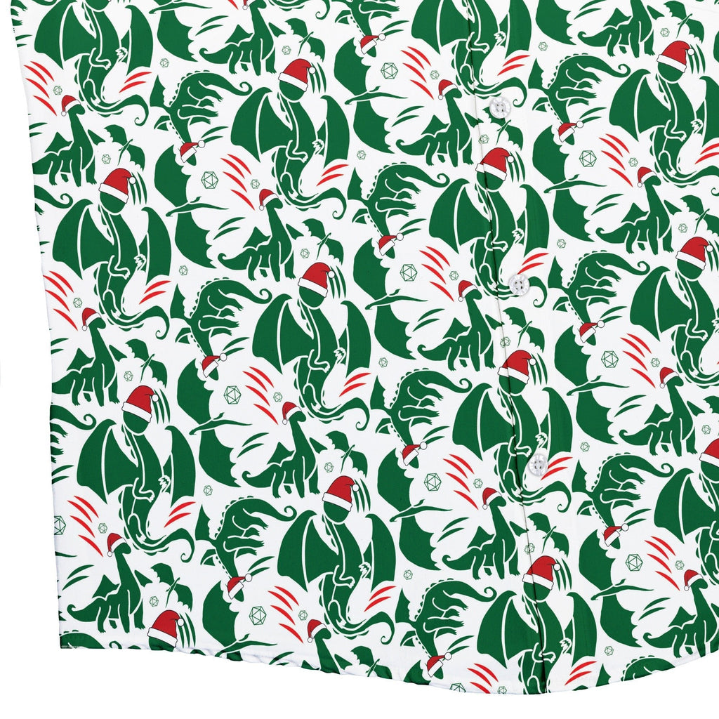 Dnd Santa Hat Dragons Button Up Shirt Geek Nerd adult sizing Christmas Print Design by Heather Davenport