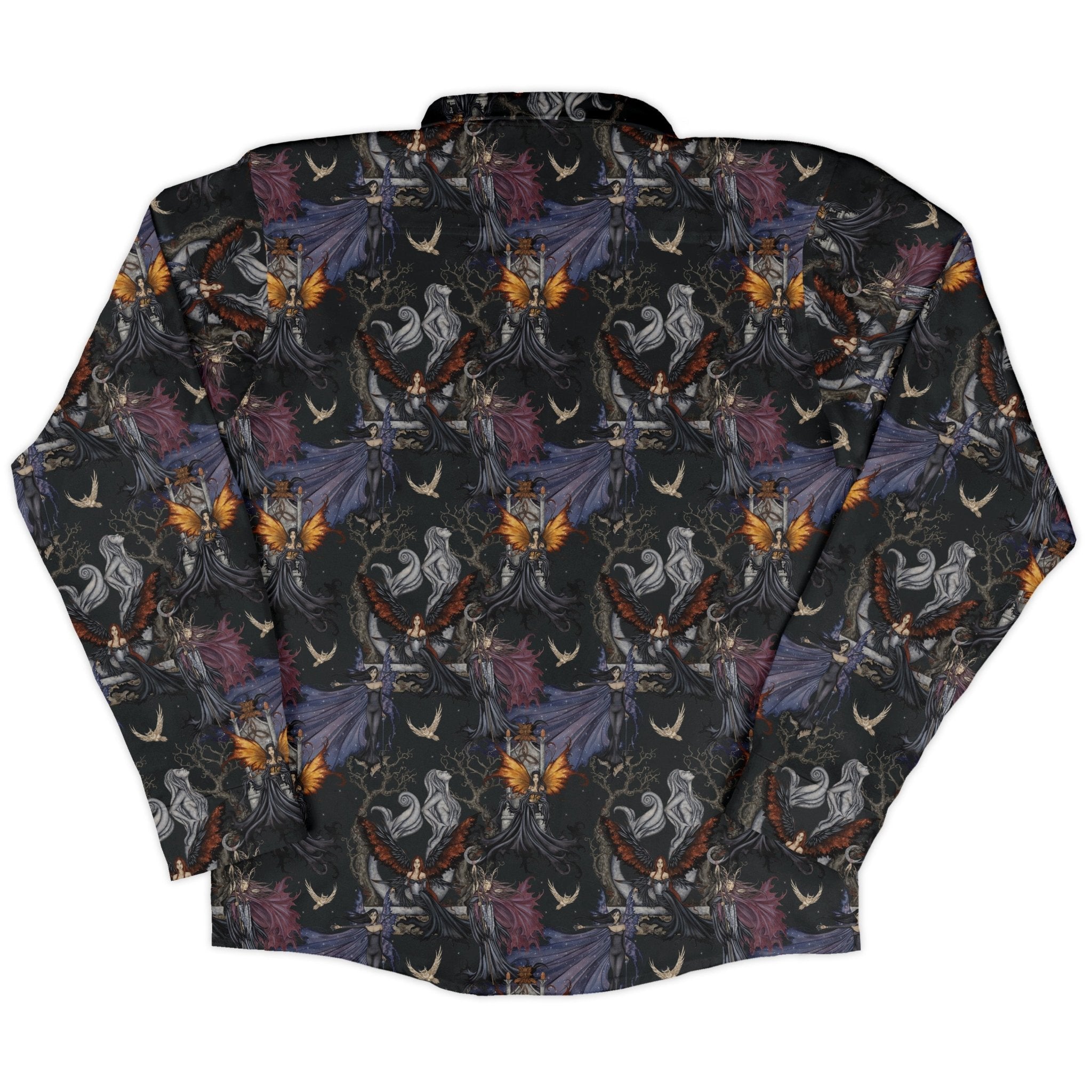 Dark Elves Gathering Long Sleeve Button Up Shirt Geek Nerd adult sizing Design by Amy Brown Fantasy Prints