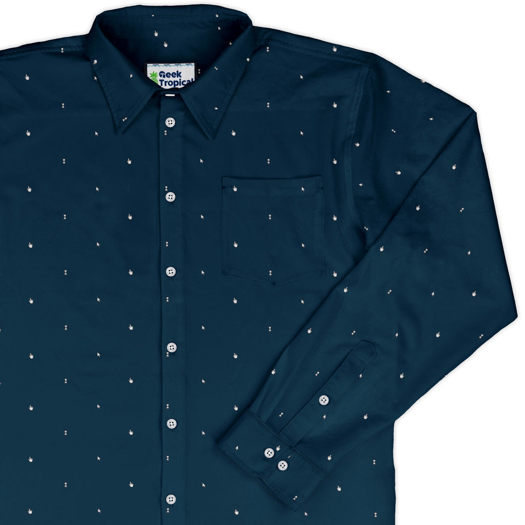 Dark Mouse Long Sleeve Button Up Shirt Geek Nerd adult sizing computer print Design by Claire Murphy