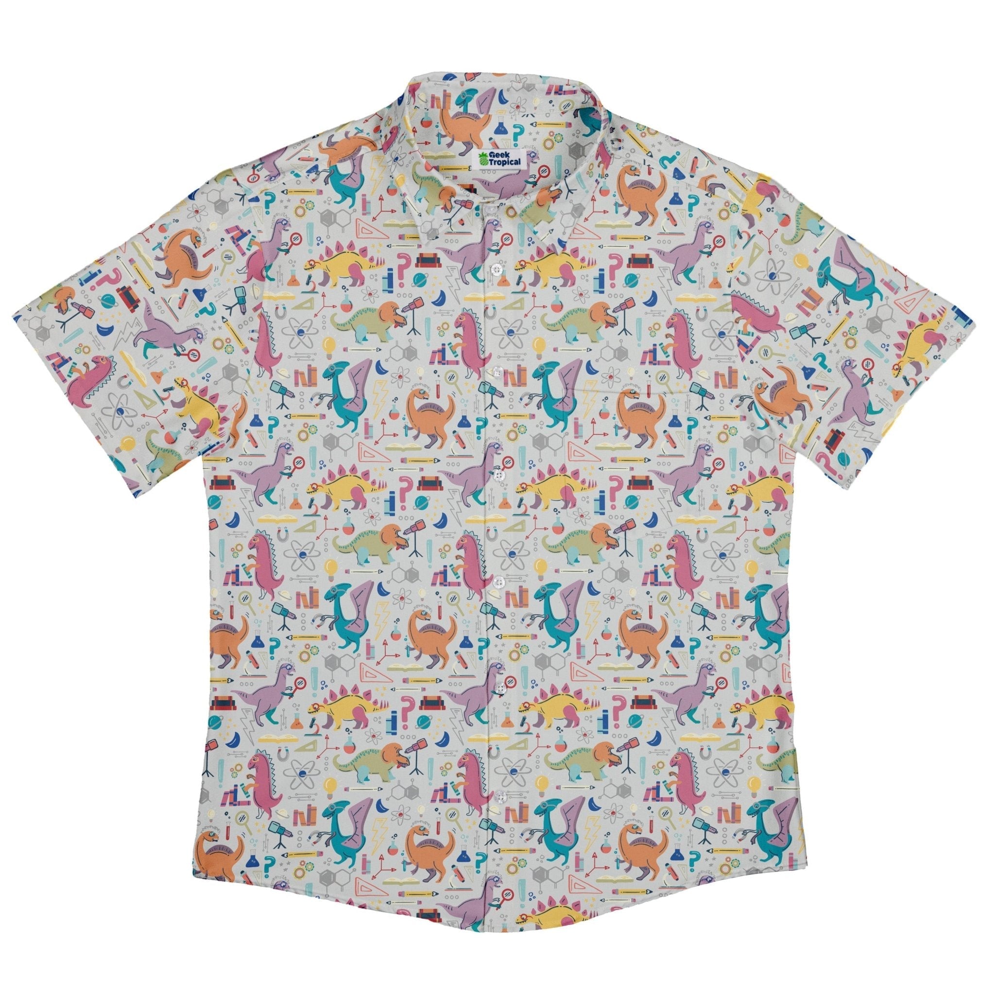 Dino Scientists Button Up Shirt Geek Nerd adult sizing Design by Zirkus Design dinosaur print