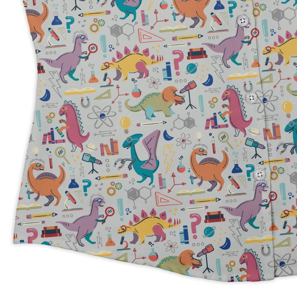 Dino Scientists Curvy Button Up Shirt Geek Nerd Design by Zirkus Design dinosaur print q225