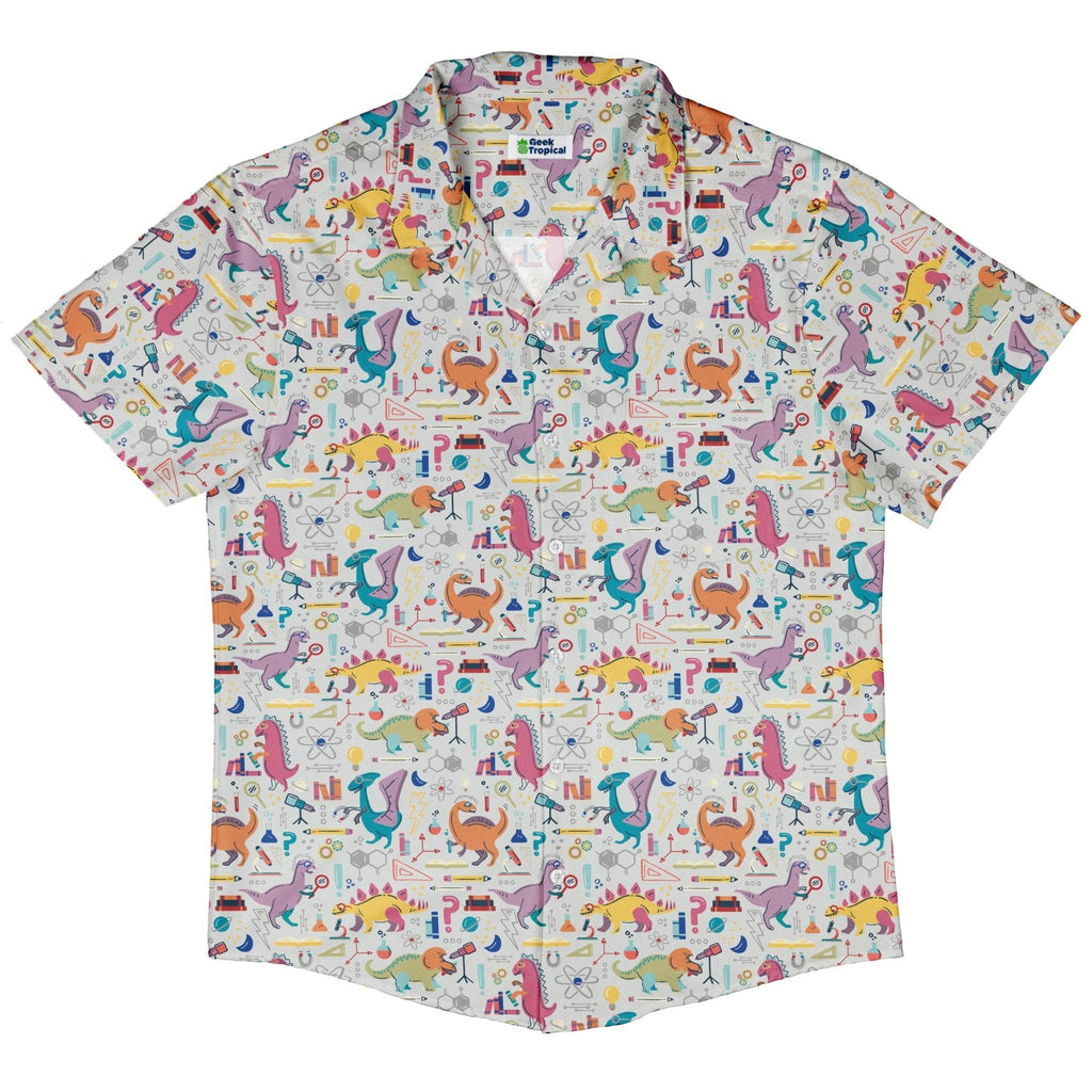Dino Scientists Button Up Shirt Geek Nerd adult sizing Design by Zirkus Design dinosaur print
