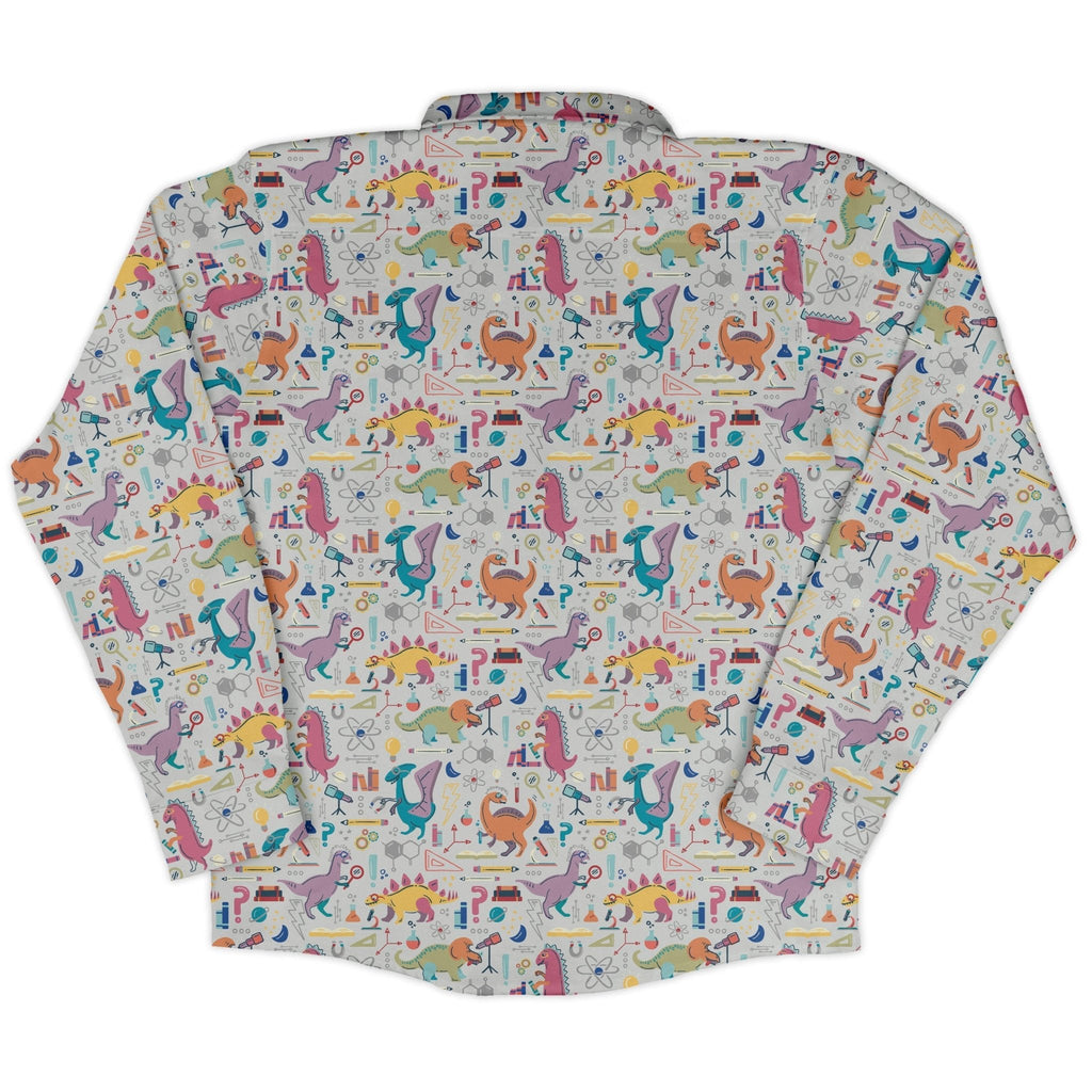 Dino Scientists Long Sleeve Button Up Shirt Geek Nerd adult sizing Design by Zirkus Design dinosaur print