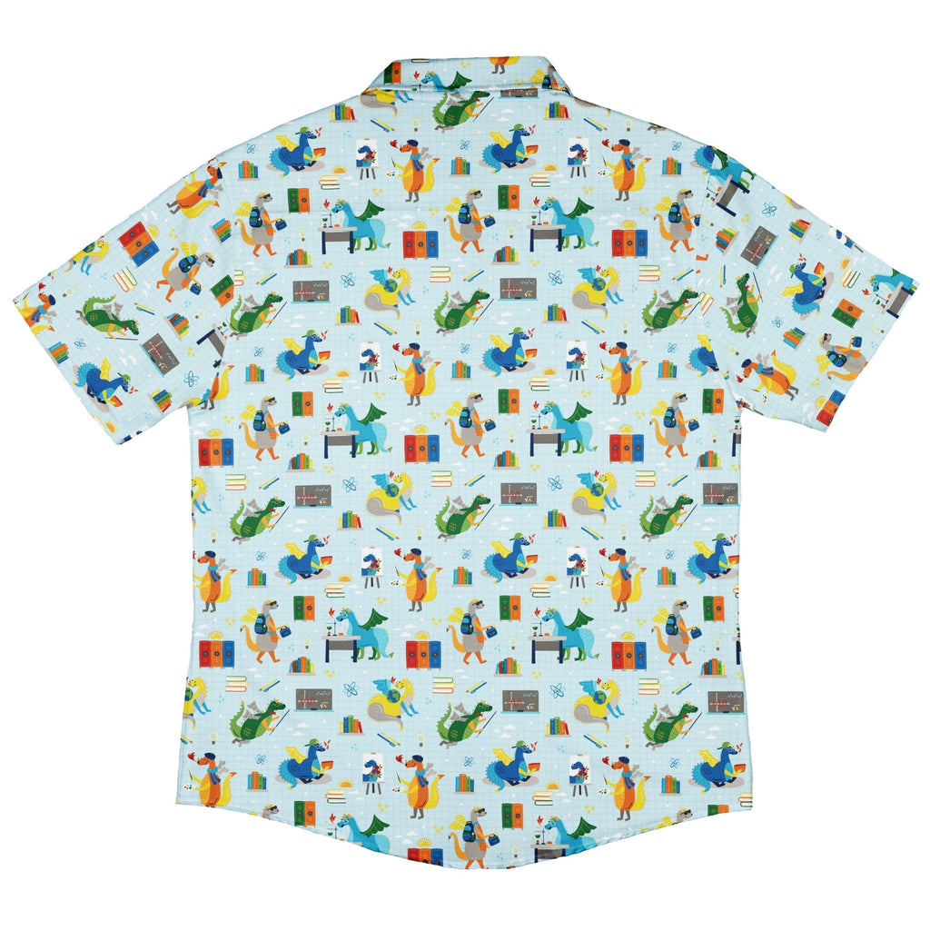 Dino School Button Up Shirt Geek Nerd adult sizing Design by Zirkus Design dinosaur print