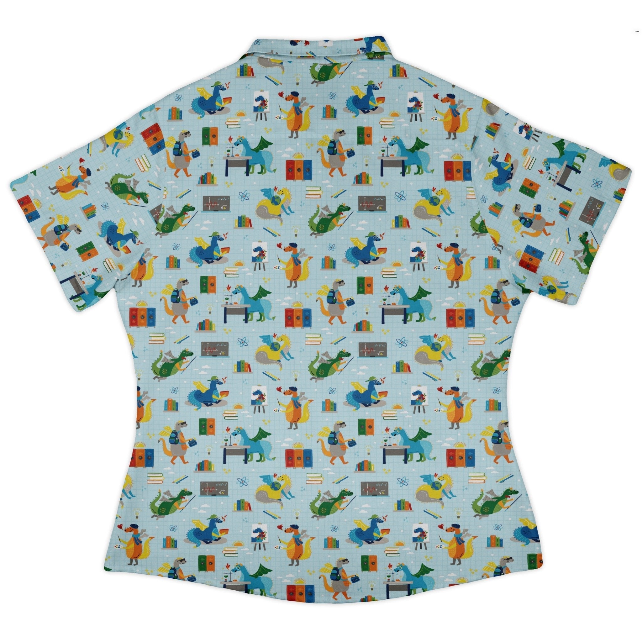 Dino School Curvy Button Up Shirt Geek Nerd Design by Zirkus Design dinosaur print q225
