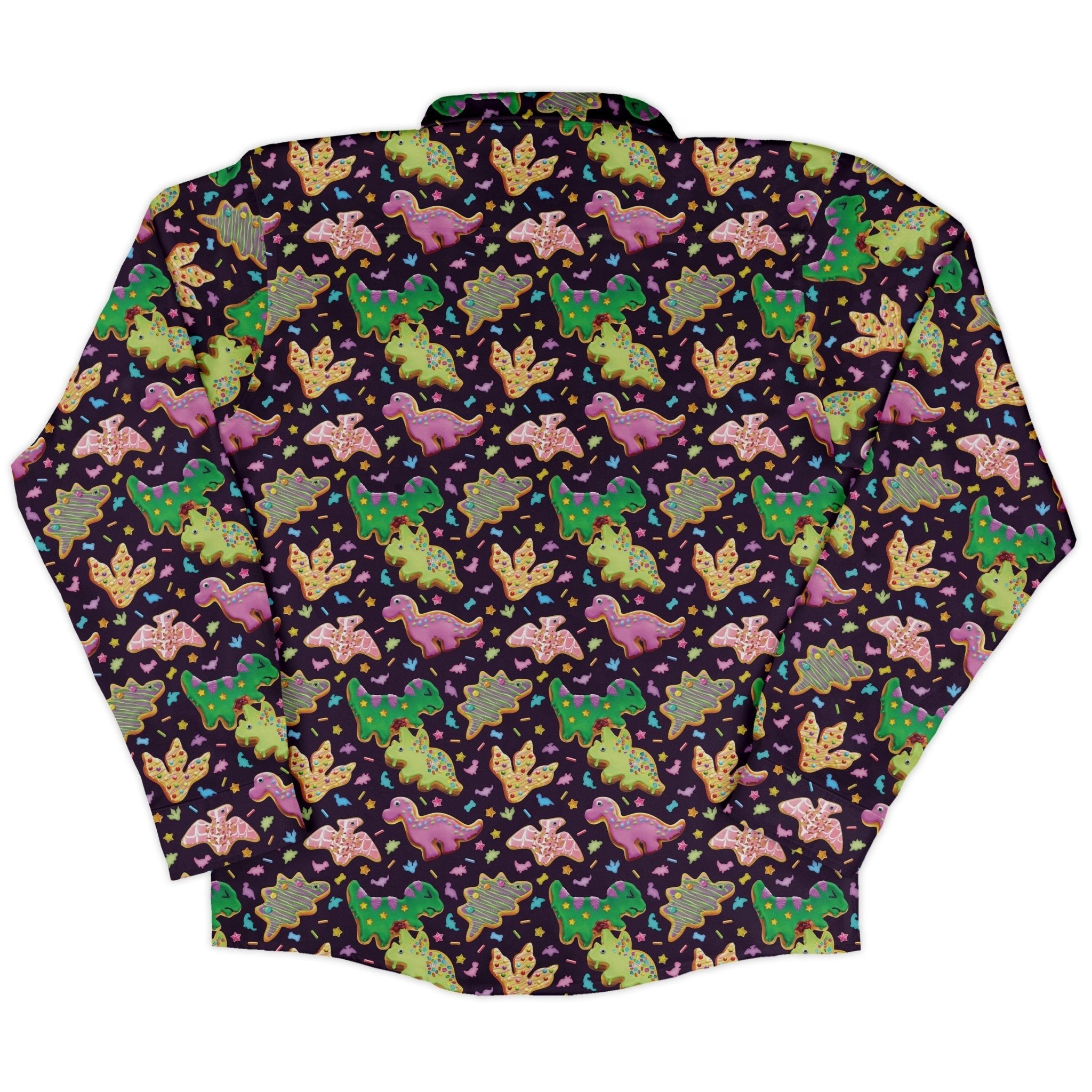 Dinonuts Long Sleeve Button Up Shirt Geek Nerd adult sizing Design By Brigid Ashwood dinosaur print
