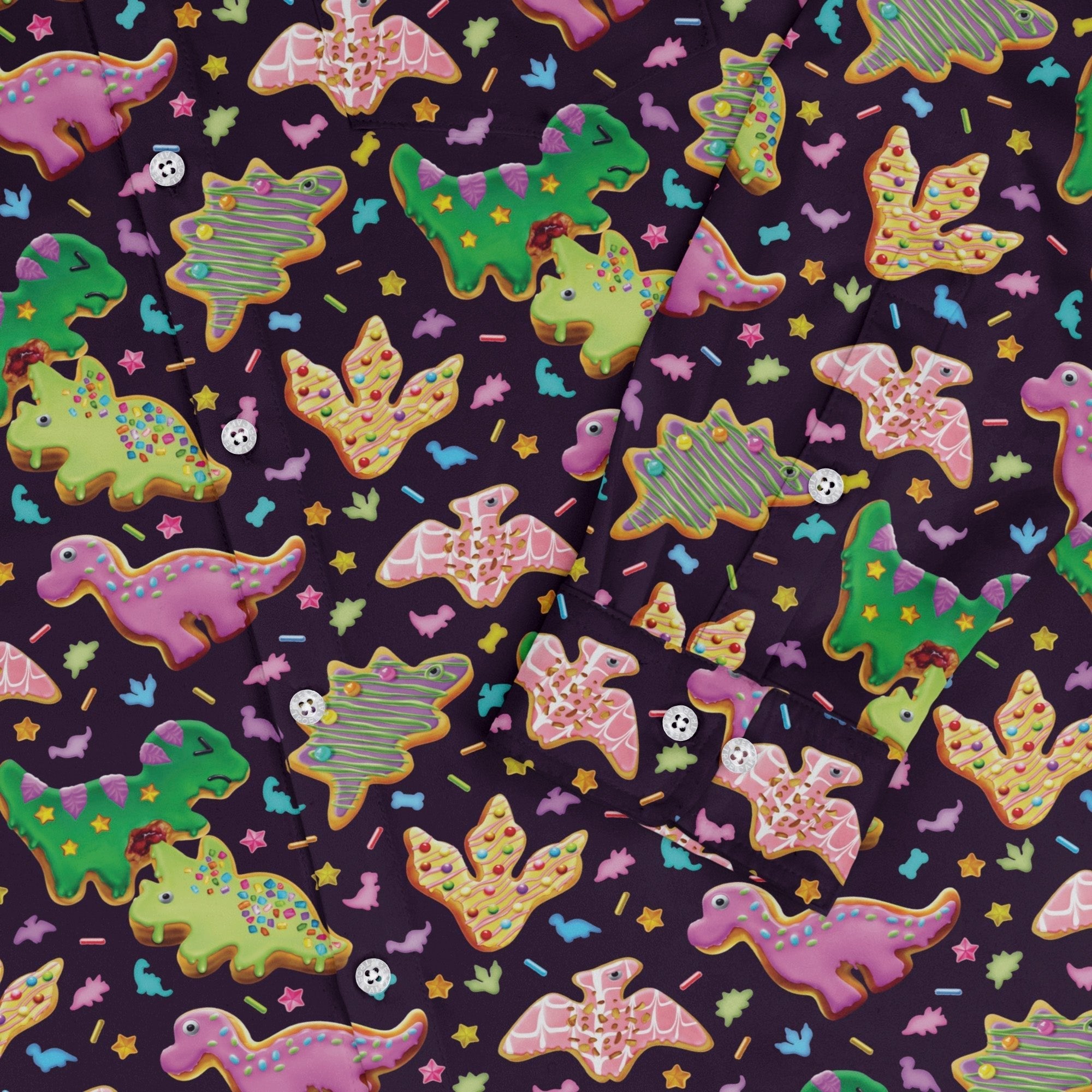Dinonuts Long Sleeve Button Up Shirt Geek Nerd adult sizing Design By Brigid Ashwood dinosaur print