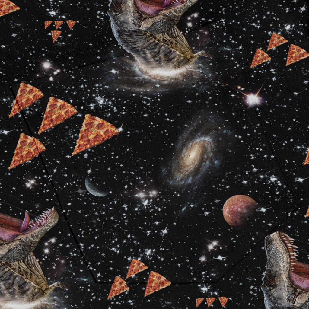 Dinosaur Galaxy Pizza Ships Long Sleeve Button Up Shirt Geek Nerd adult sizing Design by Random Galaxy dinosaur print