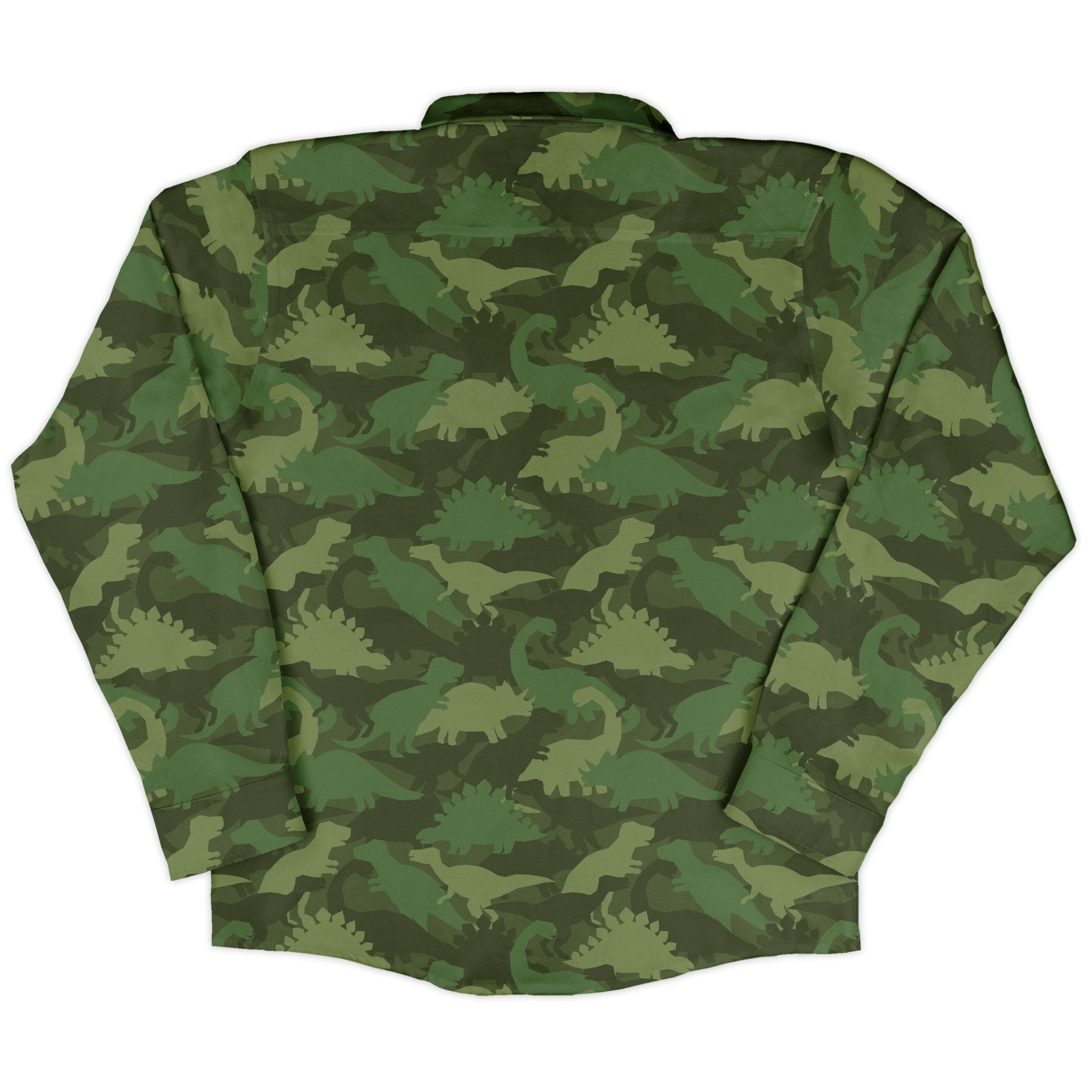 Dinosaur Khaki Army Dinosaur Green Long Sleeve Button Up Shirt Geek Nerd adult sizing dinosaur print FLOW DESC WRITING