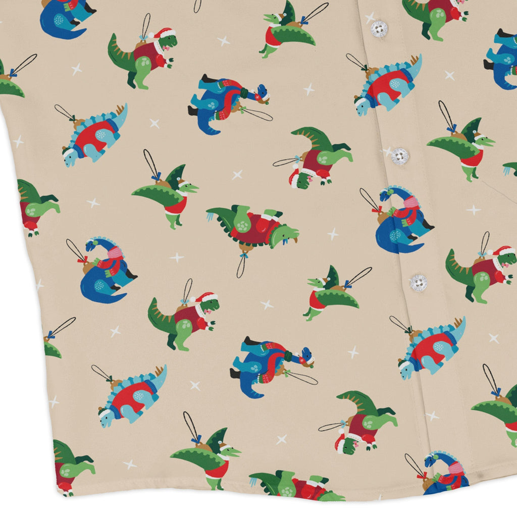 Dinosaur Ornaments Long Sleeve Button Up Shirt Geek Nerd adult sizing christmas print Design by Zirkus Design