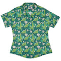 Dinosaur Smiles Flowers and Leaves Curvy Button Up Shirt Geek Nerd dinosaur print Maximalist Patterns women