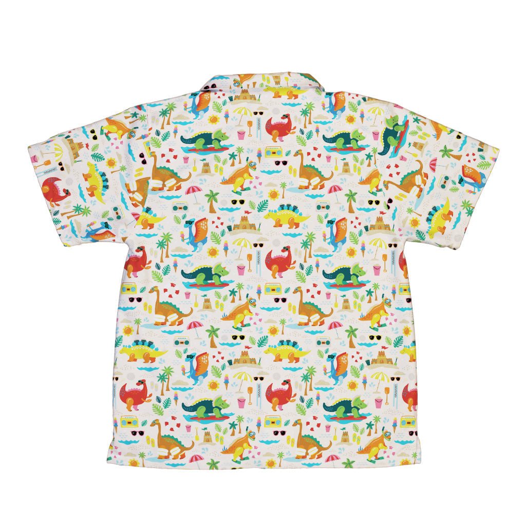 Dinosaur Beach Party Youth Hawaiian Shirt Geek Nerd Design by Zirkus Design dinosaur print q225