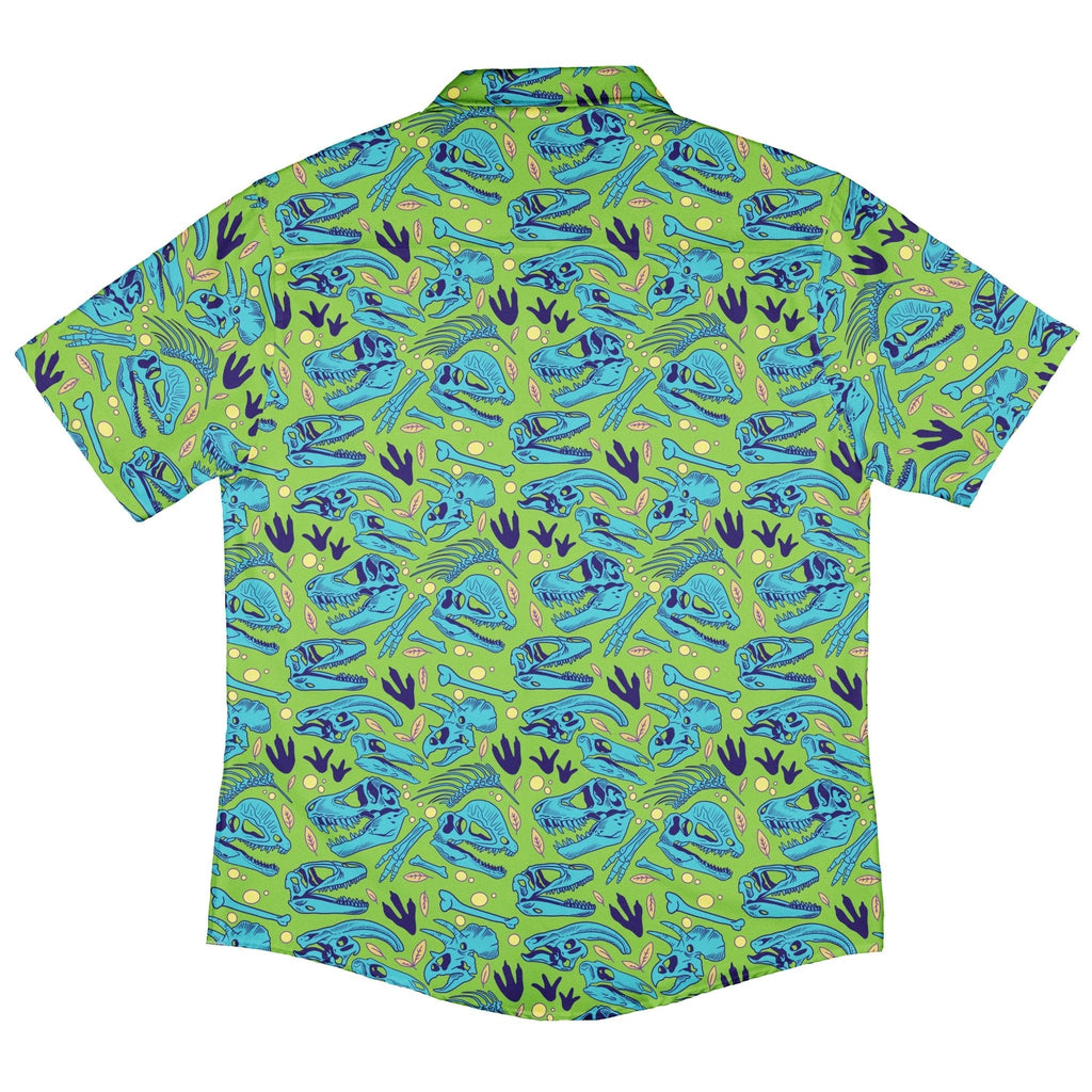 Dinosaur Bone Digs Button Up Shirt Geek Nerd adult sizing Design by Julie Kitzes dinosaur print