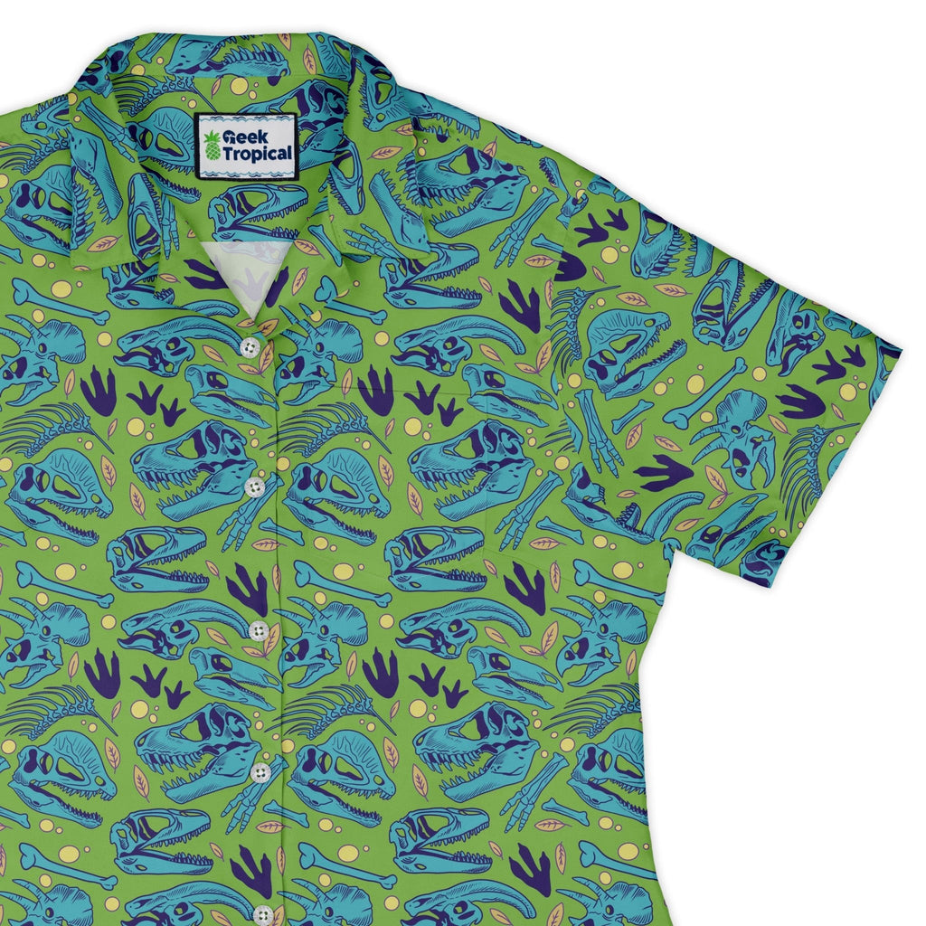 Dinosaur Bone Digs Curvy Button Up Shirt Geek Nerd Design by Julie Kitzes dinosaur print funny prints