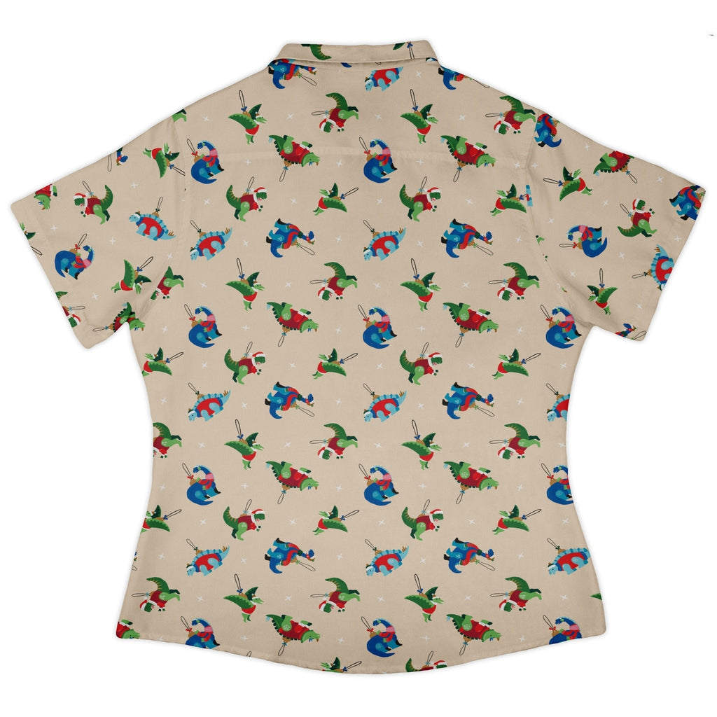 Dinosaur Ornaments Curvy Button Up Shirt Geek Nerd christmas print Design by Zirkus Design dinosaur print
