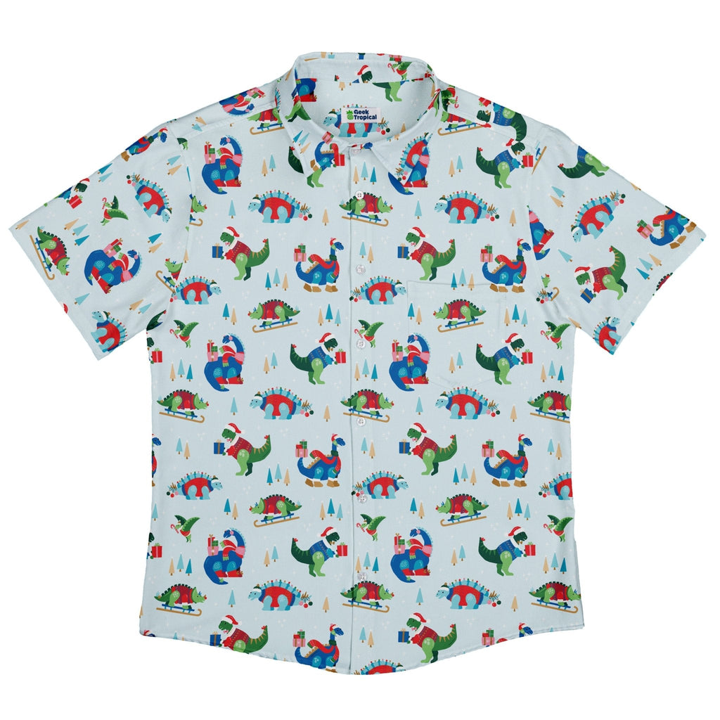 Dinosaur Wonderful Winter Button Up Shirt Geek Nerd adult sizing christmas print Design by Zirkus Design