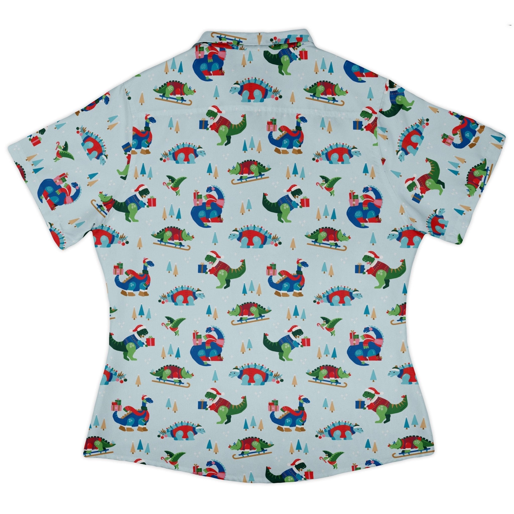 Dinosaur Wonderful Winter Curvy Button Up Shirt Geek Nerd christmas print Design by Zirkus Design dinosaur print