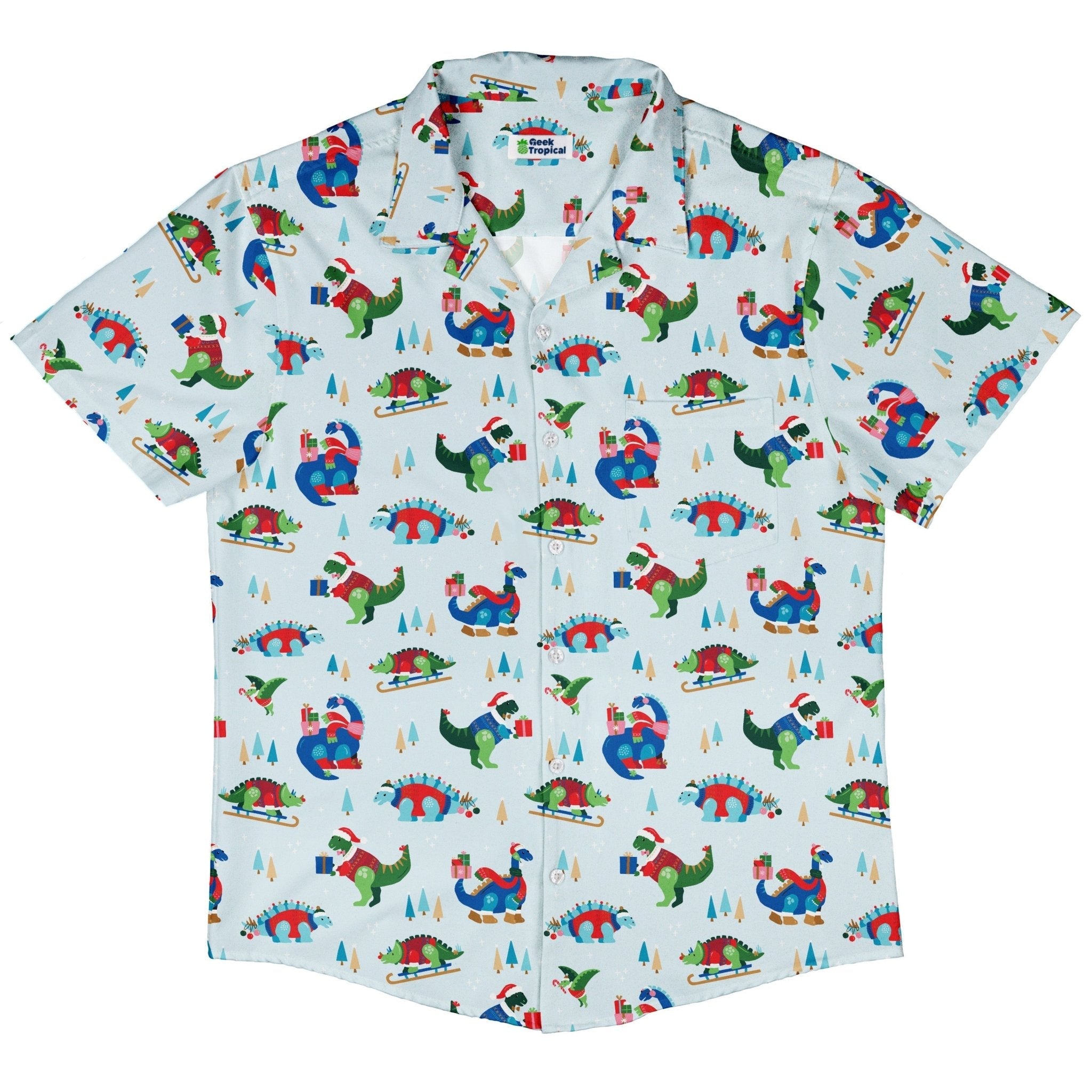 Dinosaur Wonderful Winter Button Up Shirt Geek Nerd adult sizing christmas print Design by Zirkus Design