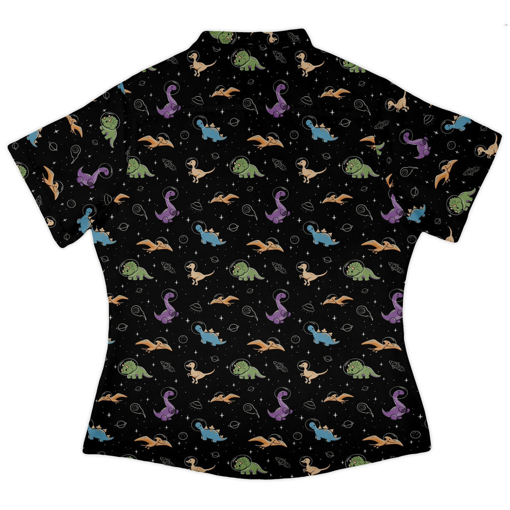 Dinostellar Space Dinosaurs Curvy Button Up Shirt Geek Nerd 0925 All Adult Button Up Shirts Design by Tobe Fonseca