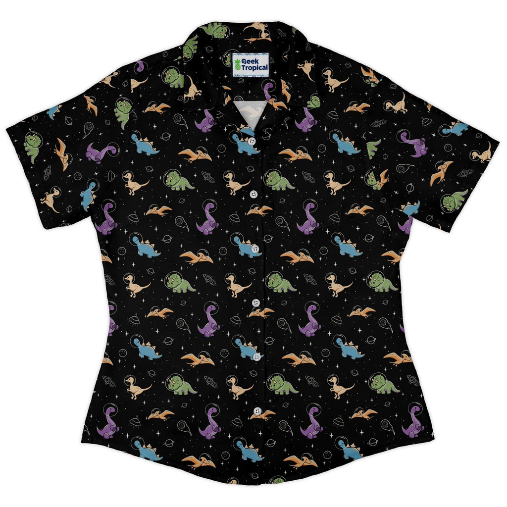 Dinostellar Space Dinosaurs Curvy Button Up Shirt Geek Nerd 0925 All Adult Button Up Shirts Design by Tobe Fonseca