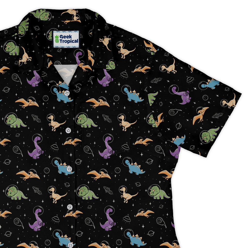 Dinostellar Space Dinosaurs Curvy Button Up Shirt Geek Nerd 0925 All Adult Button Up Shirts Design by Tobe Fonseca